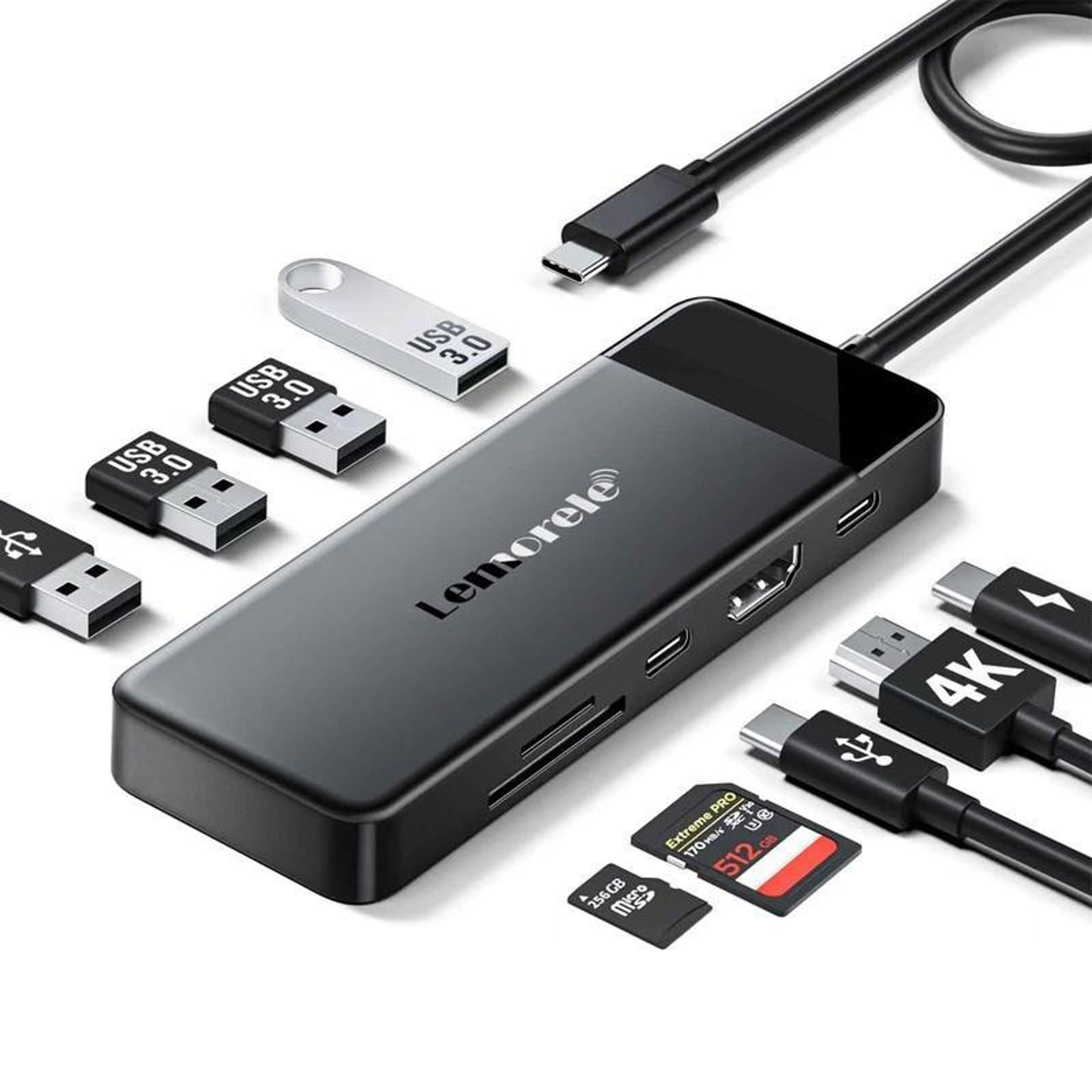 lemorele 9-in-1 usb c docking station with 4k hdmi, gigabit ethernet 100w pd charging