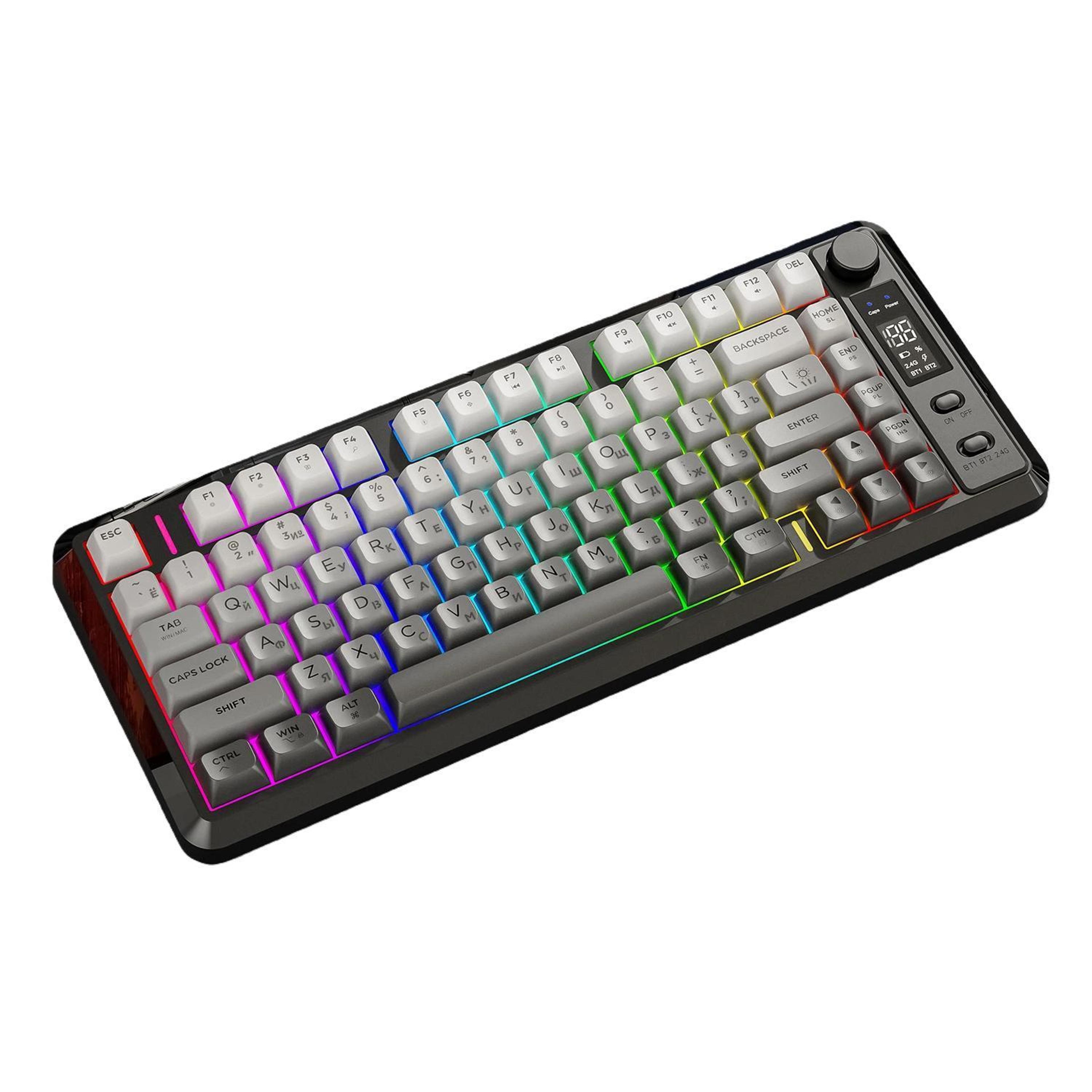 freewolf m75 wireless mechanical keyboard with bluetooth, pbt keycaps & smart display