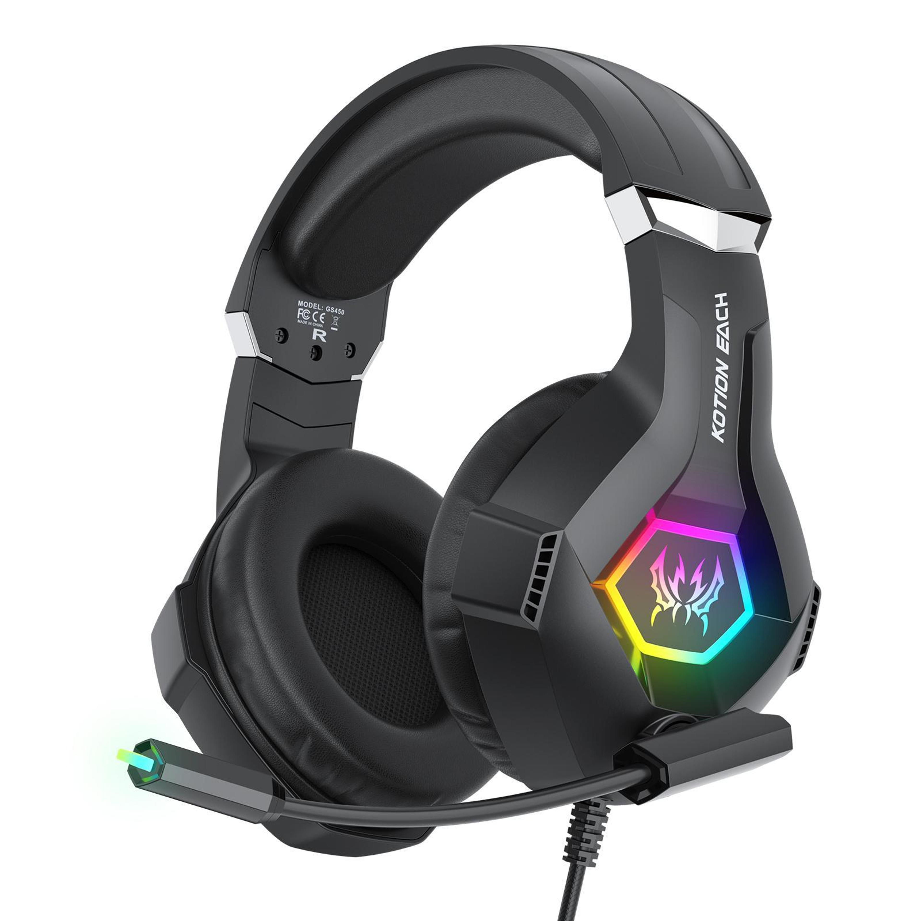 kotion each gs450 gaming headset with microphone rgb led wired pc gaming headset