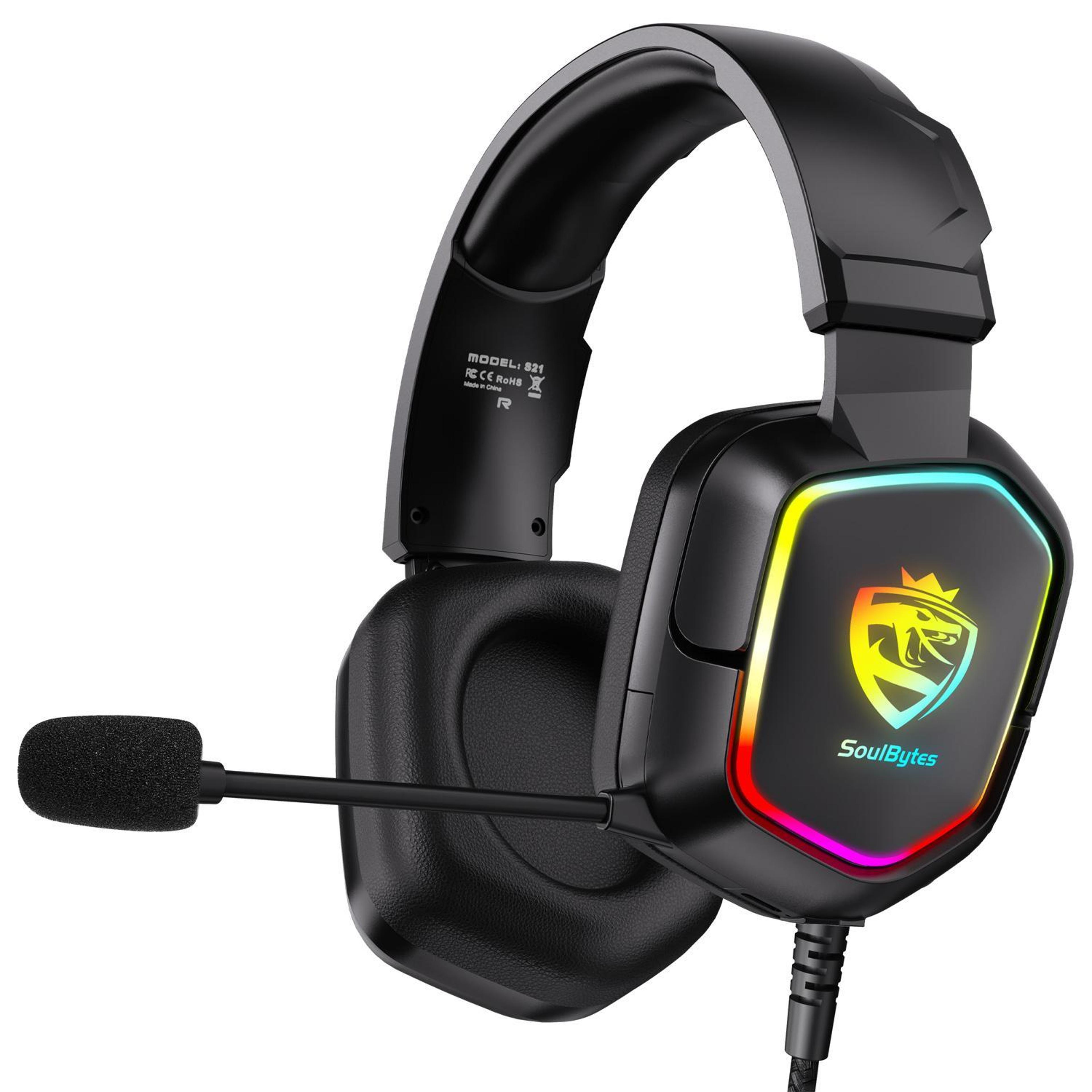 soulbytes s21 wired gaming headset with omni-directional mic & memory foam ear cushions