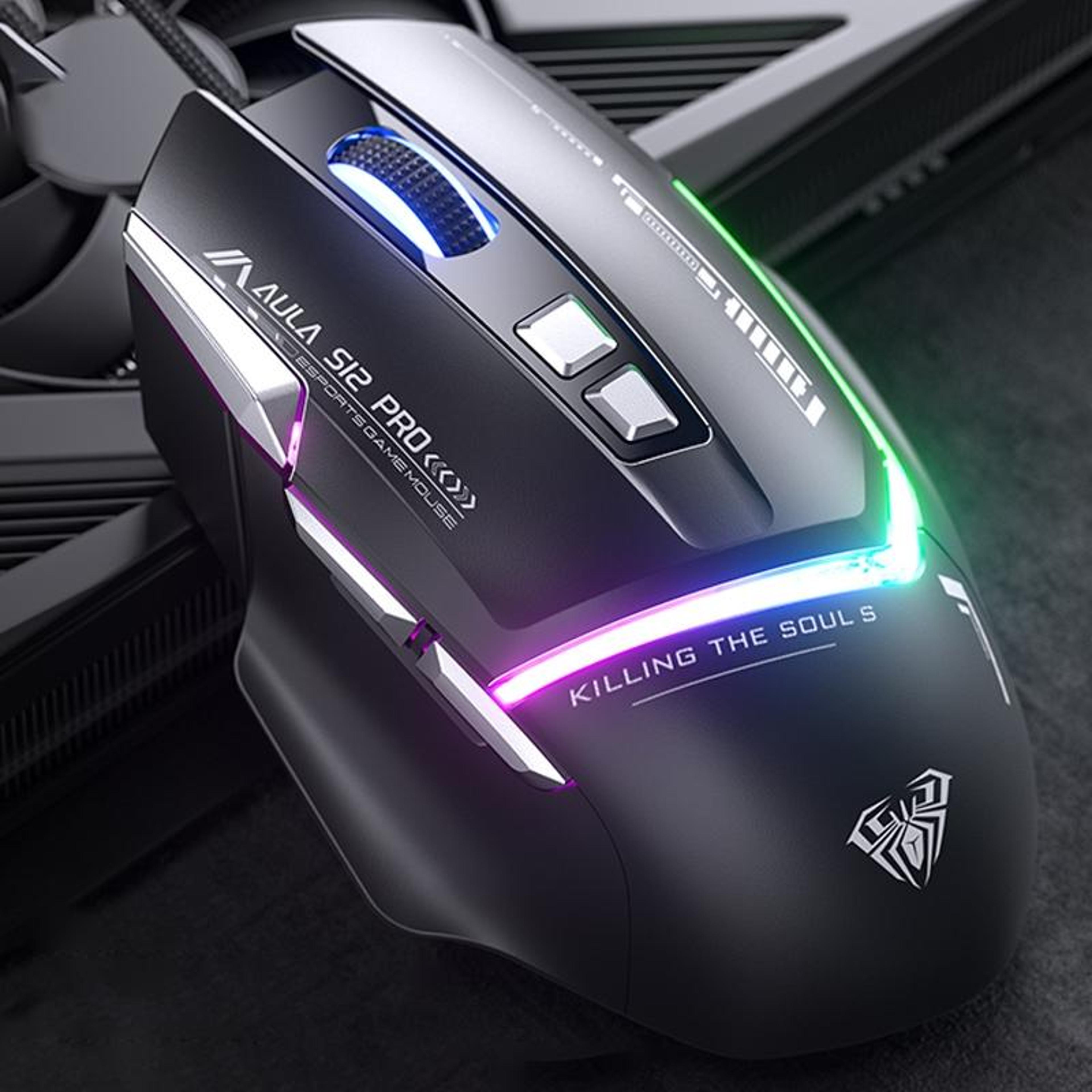 aula s12 pro rgb gaming mouse 12800 dpi wired programmable usb mouse