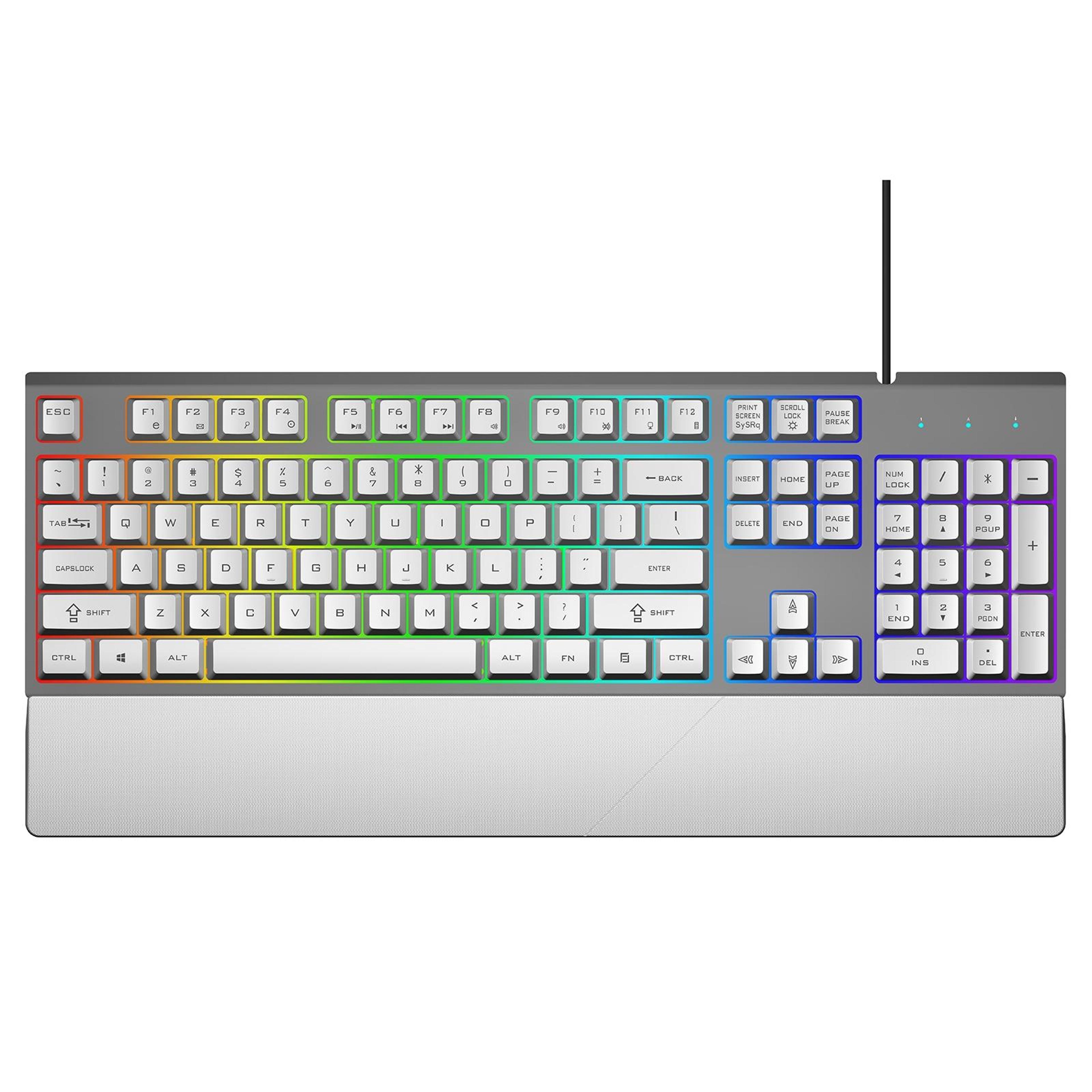 gk60 metal panel gaming keyboard with wrist rest, 104 keys, usb wired splash-resistant design