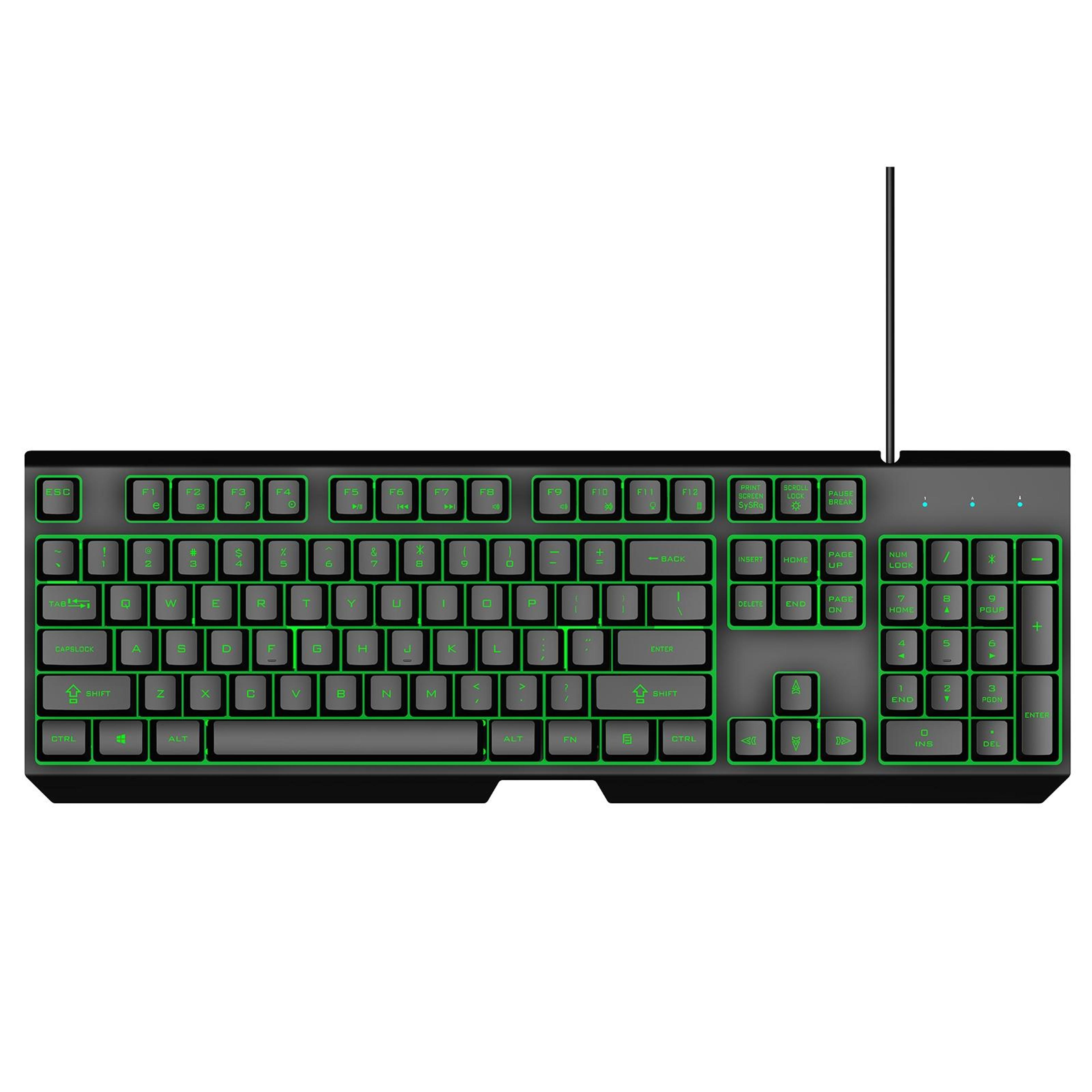 gk60 full-size gaming keyboard with metal panel, usb wired design & splash-proof protection