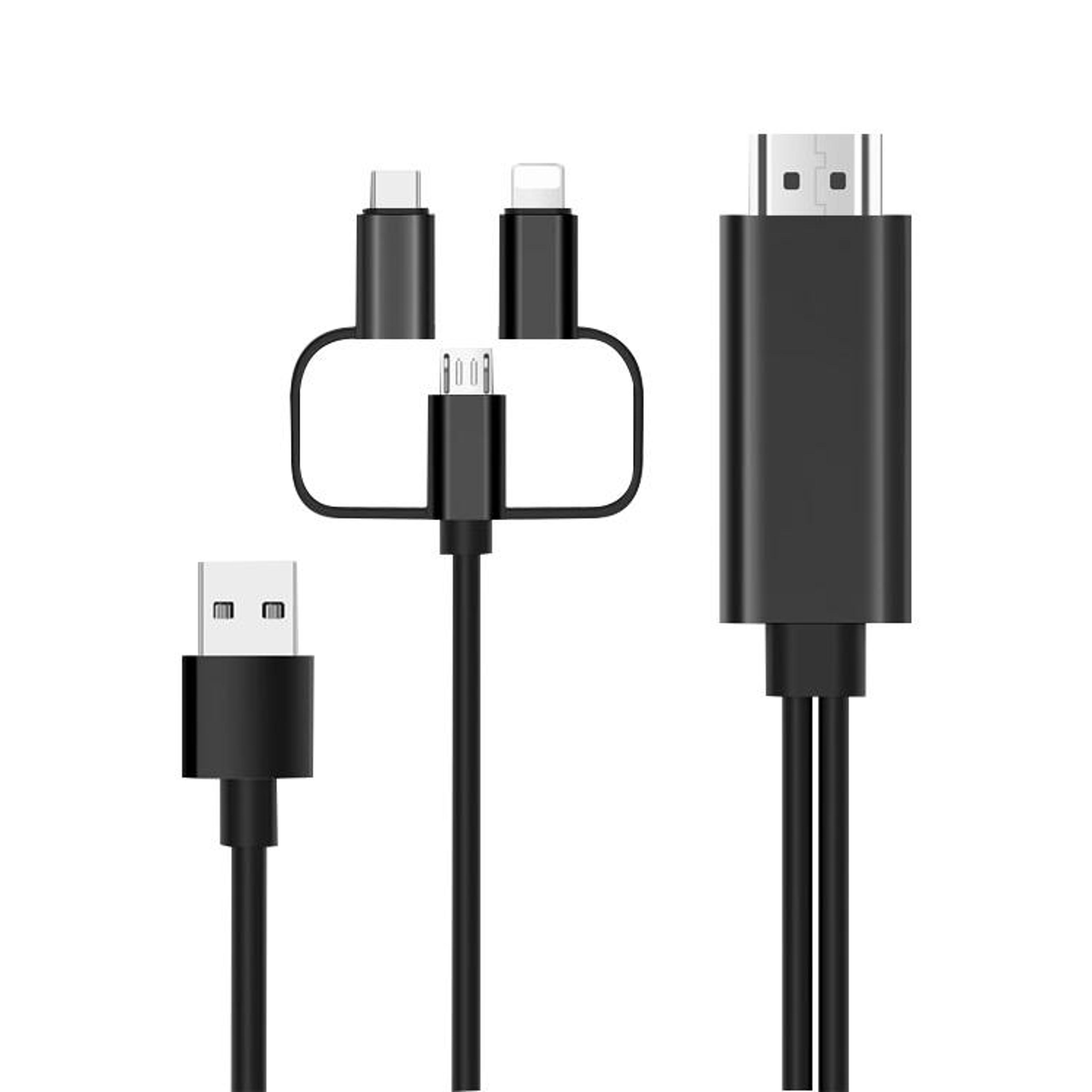 3-in-1 1080p hdmi phone to tv adapter cable for iphone android & usb-c devices