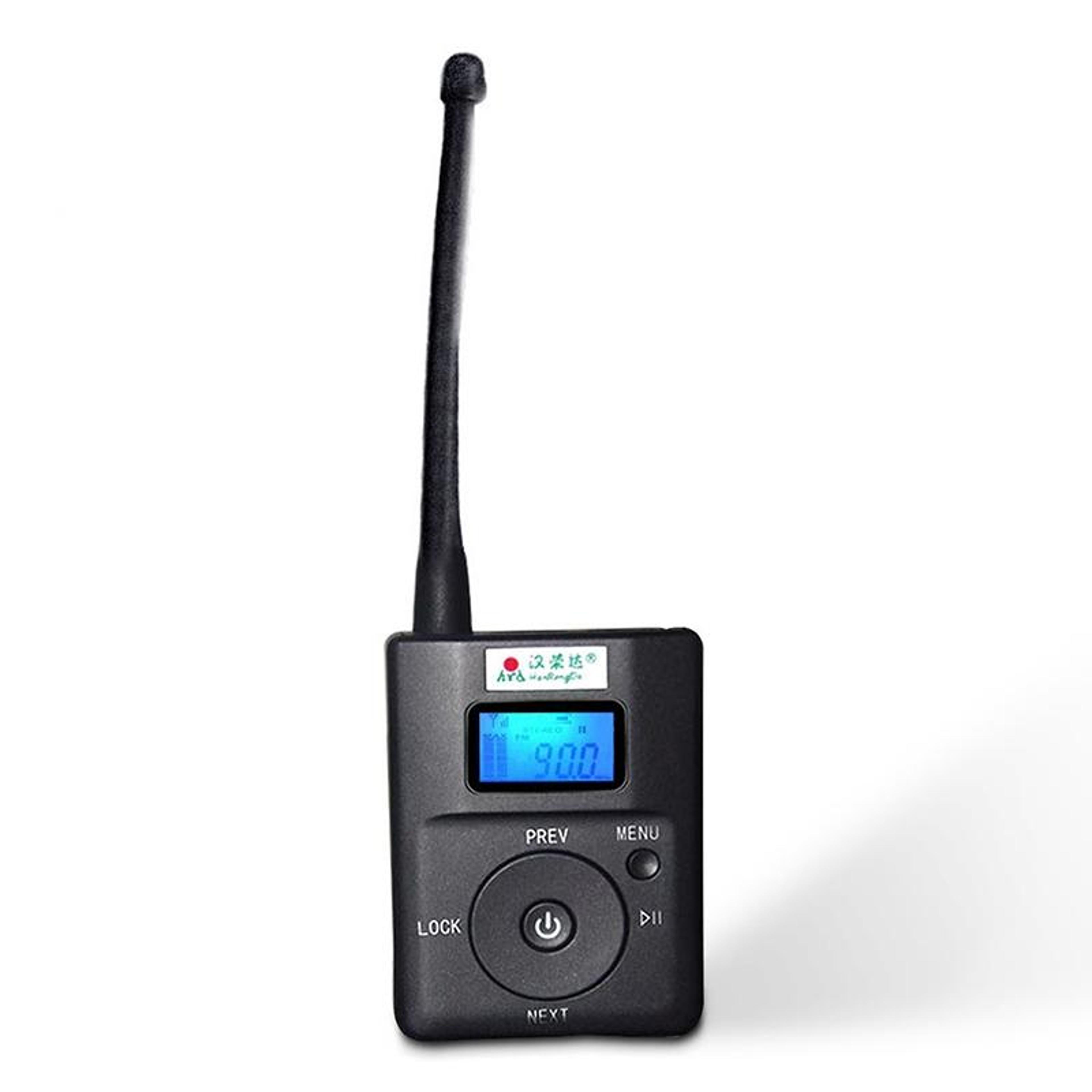 hrd-831 portable fm transmitter & receiver with tf card playback and clip microphone
