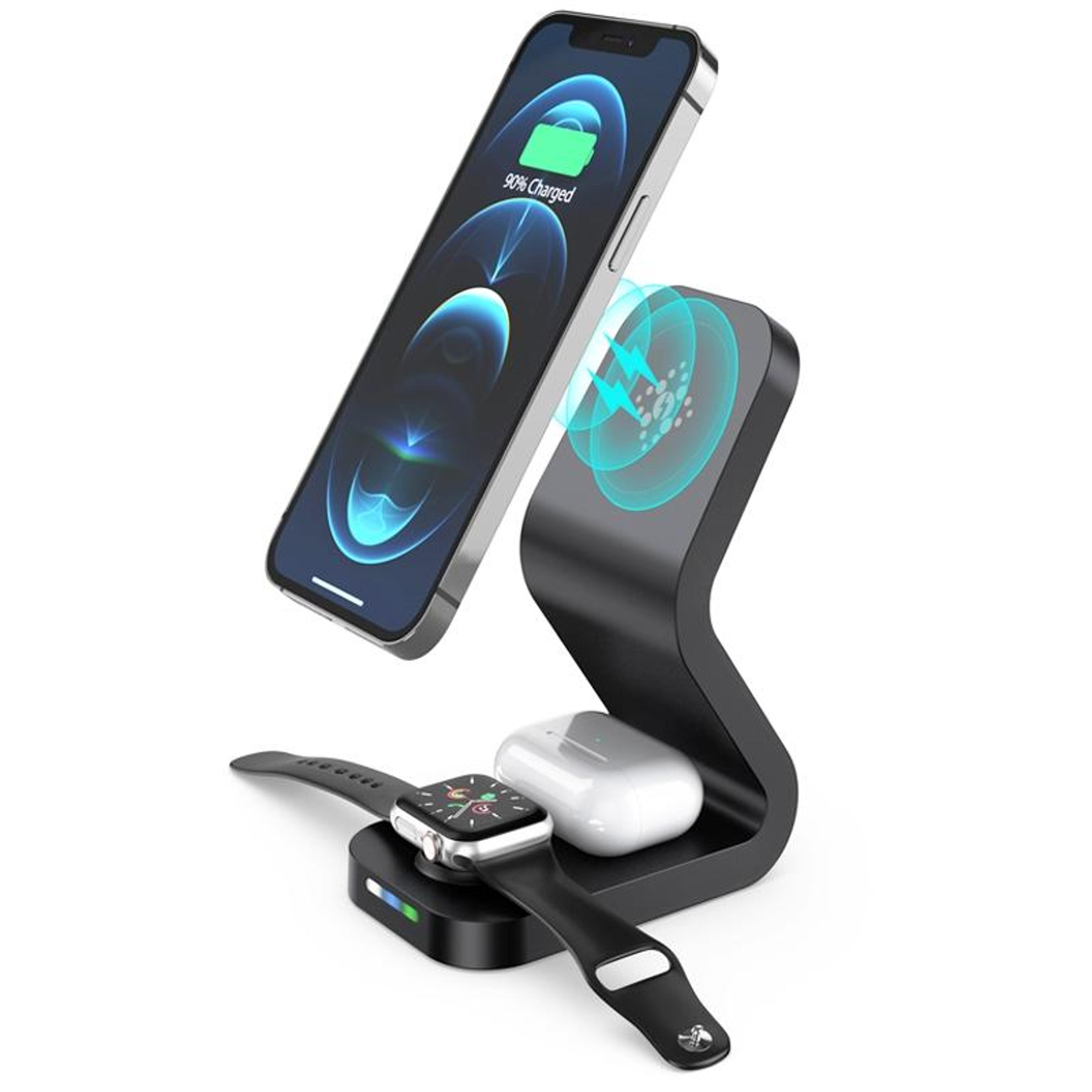 magcharge pro 3-in-1 magnetic wireless charging station 15w for phone, watch & earbuds