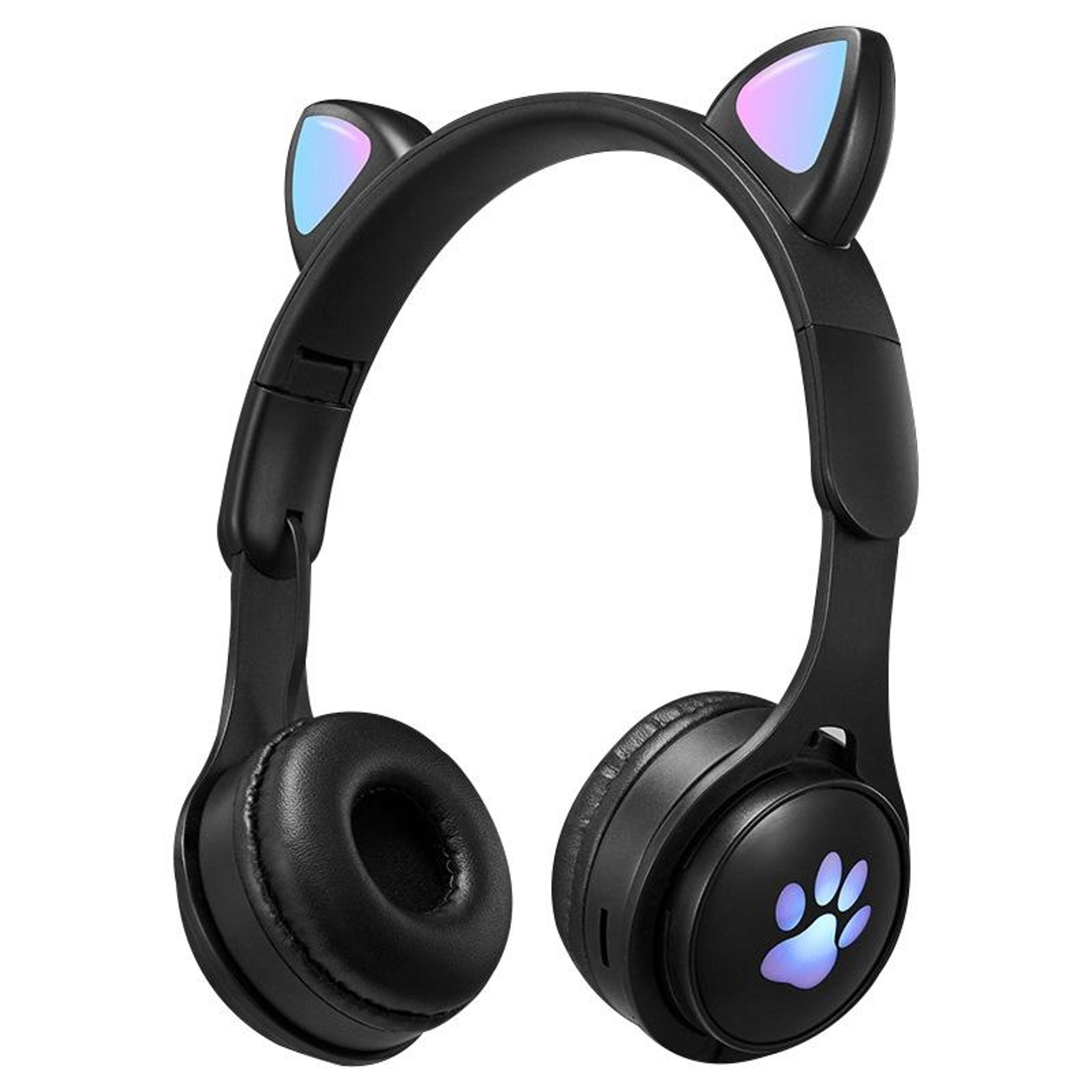 rgb cat ear bluetooth headphones with led lights, foldable wireless gaming headset & tf card support