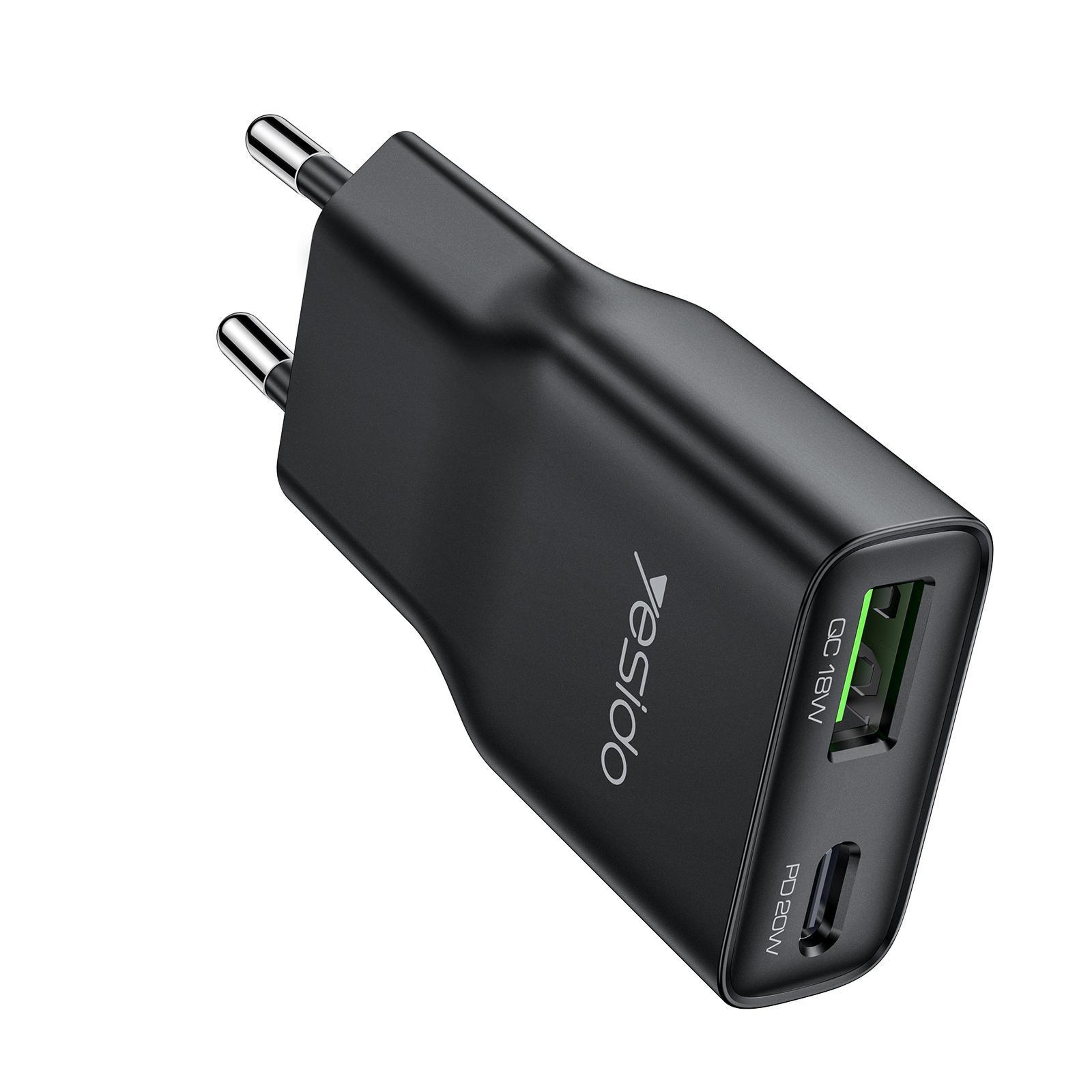 yesido yc112 20w ultra slim fast charger dual port usb c pd qc wall charger