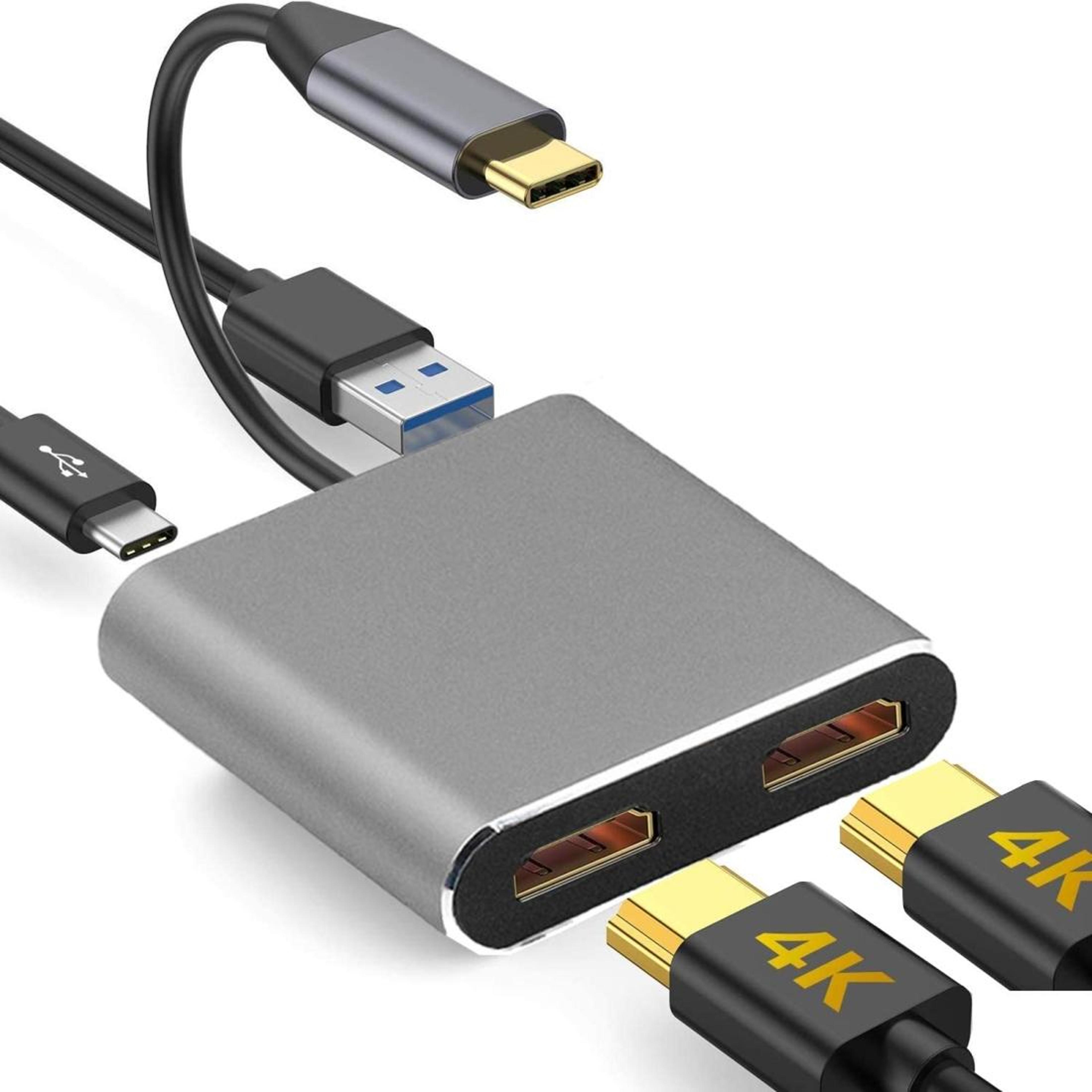 4-in-1 usb-c dual hdmi adapter with usb 3.0 & 60w pd charging hub