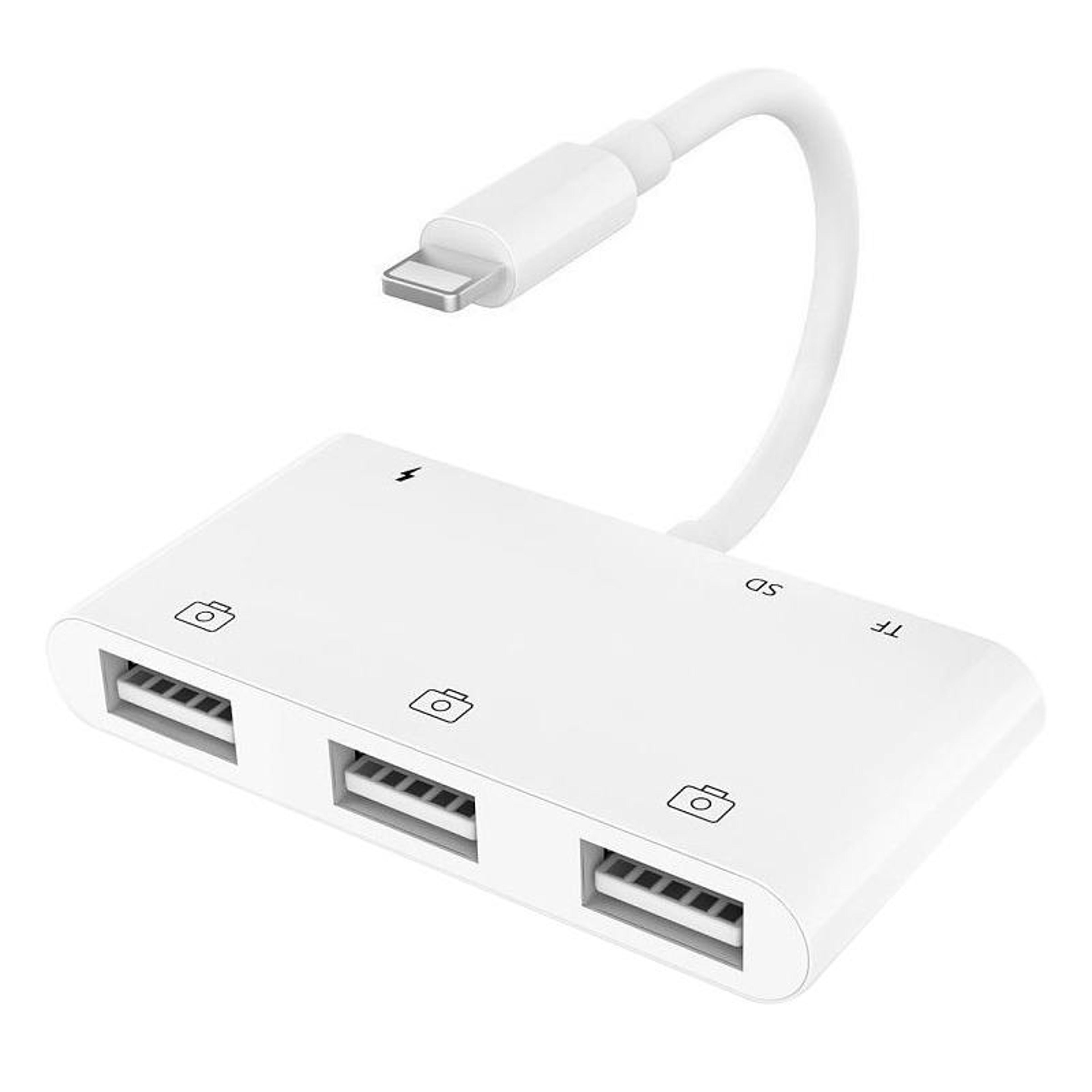 6-in-1 lightning otg camera card reader & usb adapter for iphone with sd/tf card and charging port