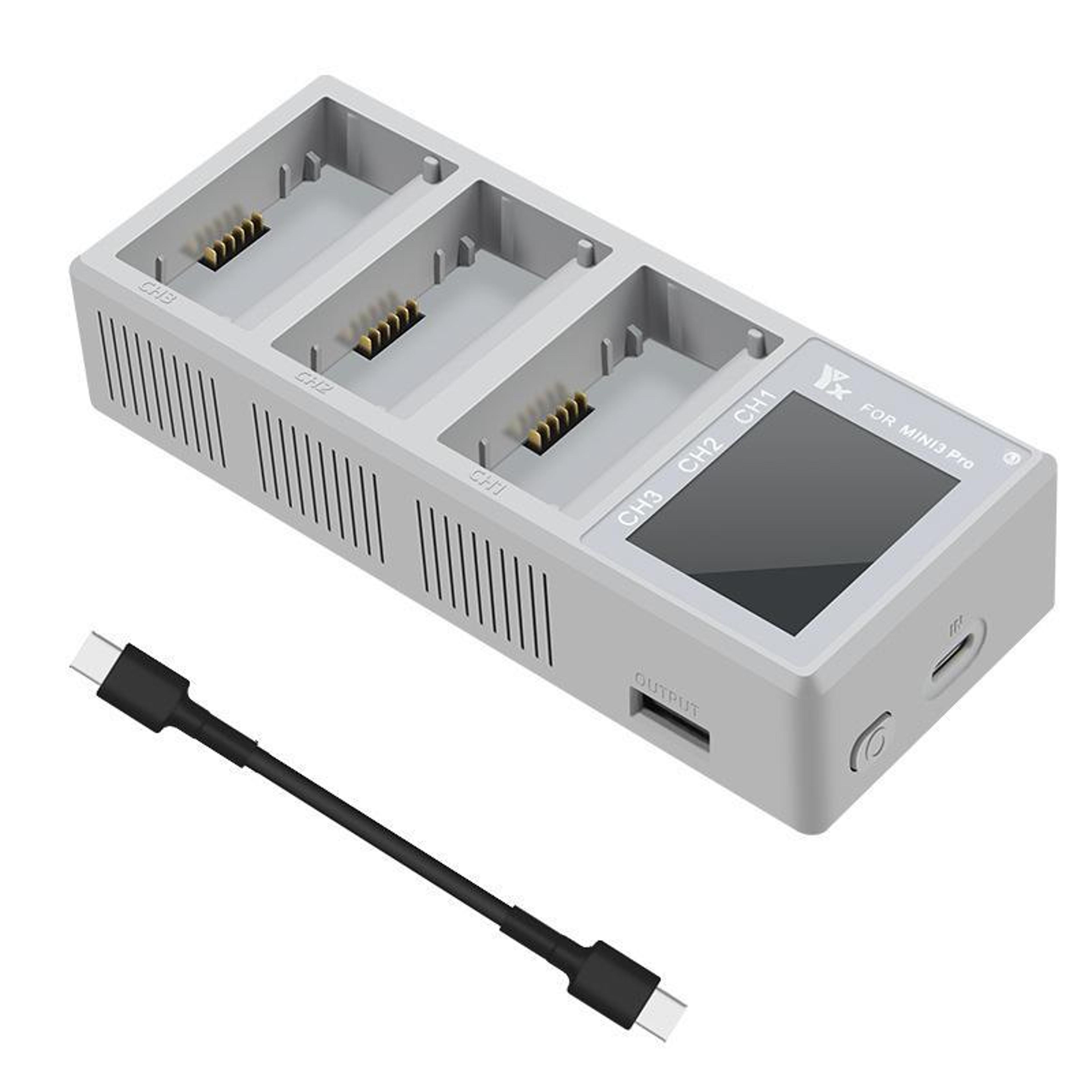 dji mini 5 pro/4/3 100w fast charging hub with lcd screen & 3-bay battery manager