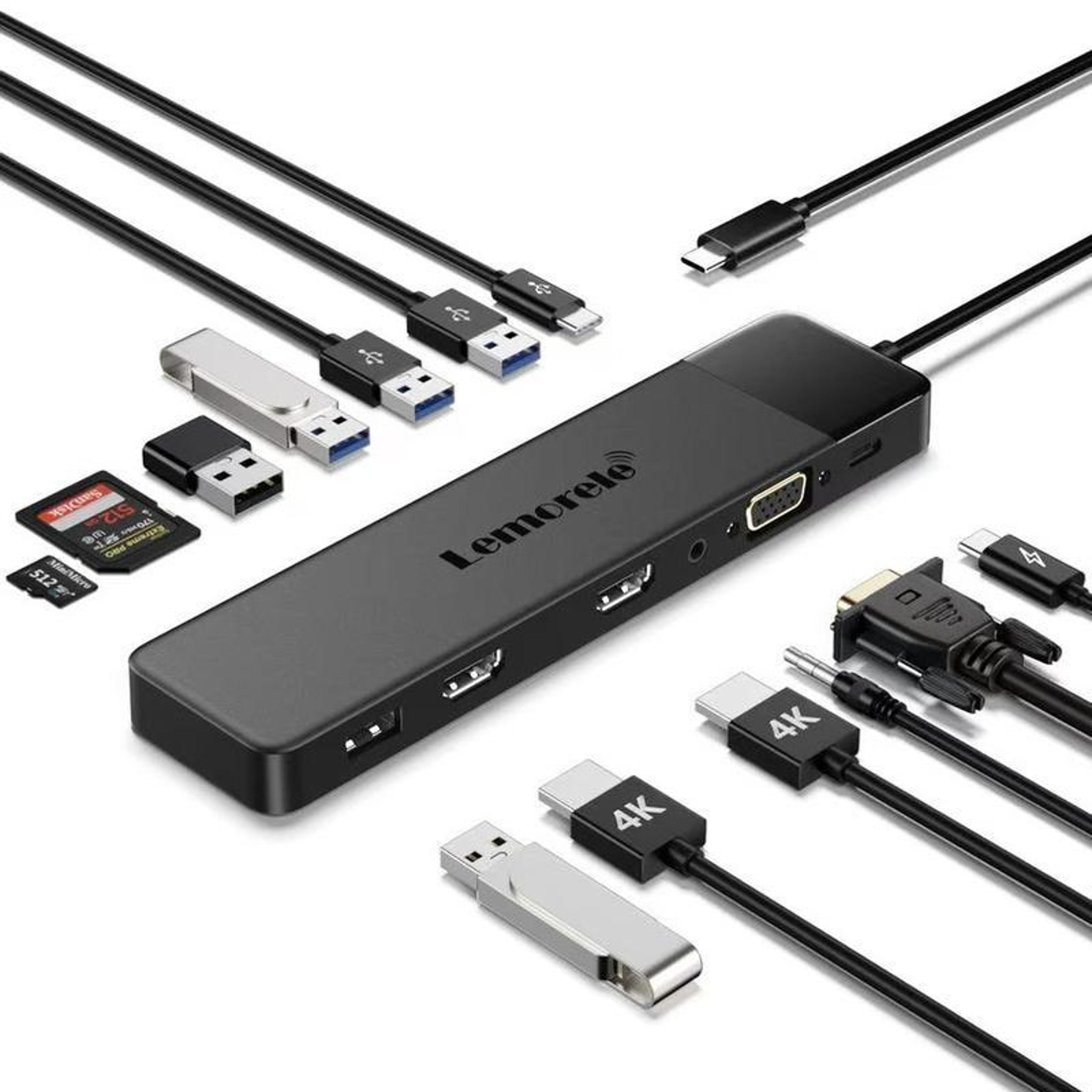lemorele 13-in-1 usb-c docking station with triple display, 100w pd charging & gigabit ethernet