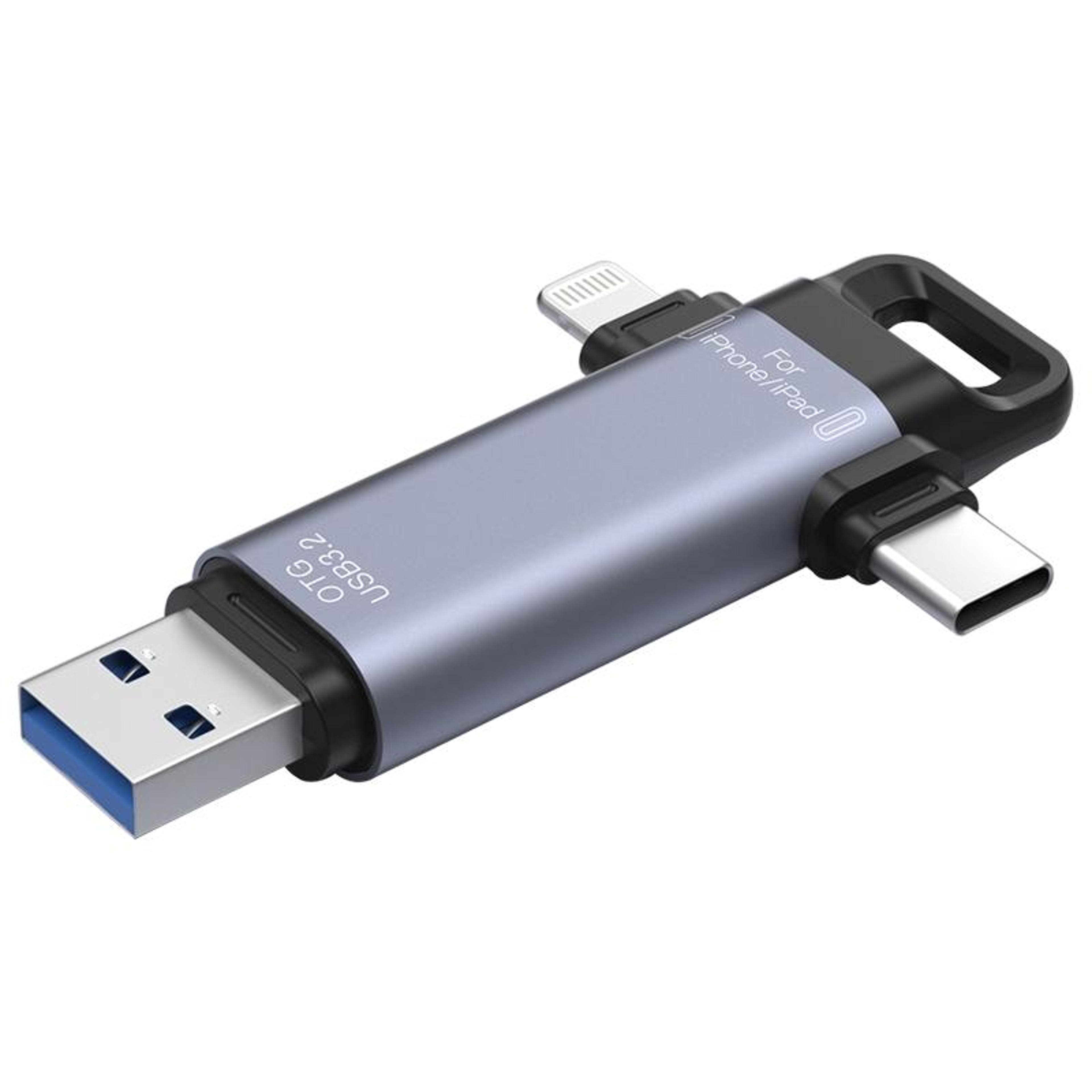 nk-951 3-in-1 usb 3.2 flash drive with type-c & lightning otg storage