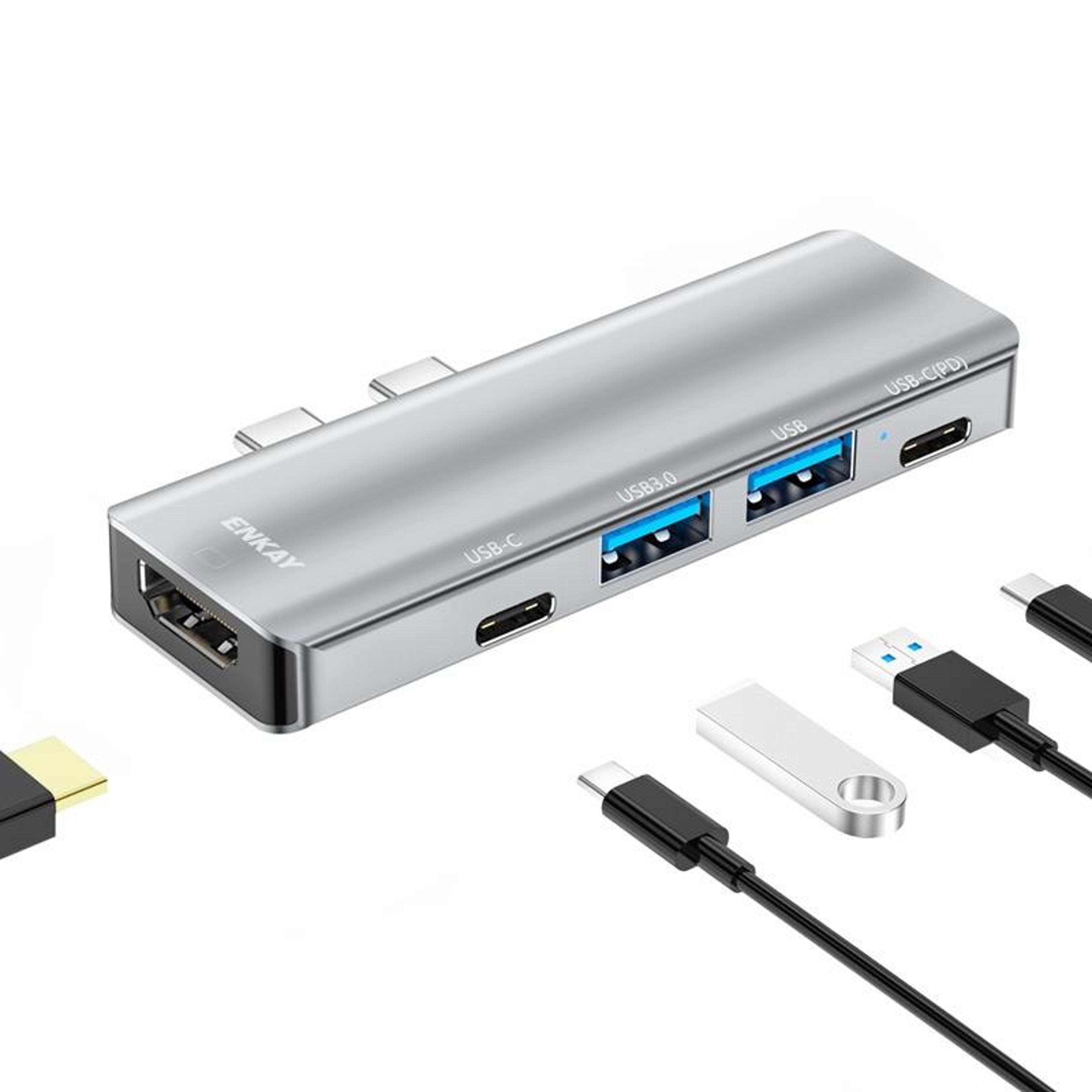 enkay 5-in-2 usb-c hub with 4k hdmi adapter, usb 3.0 & 100w pd charging dock