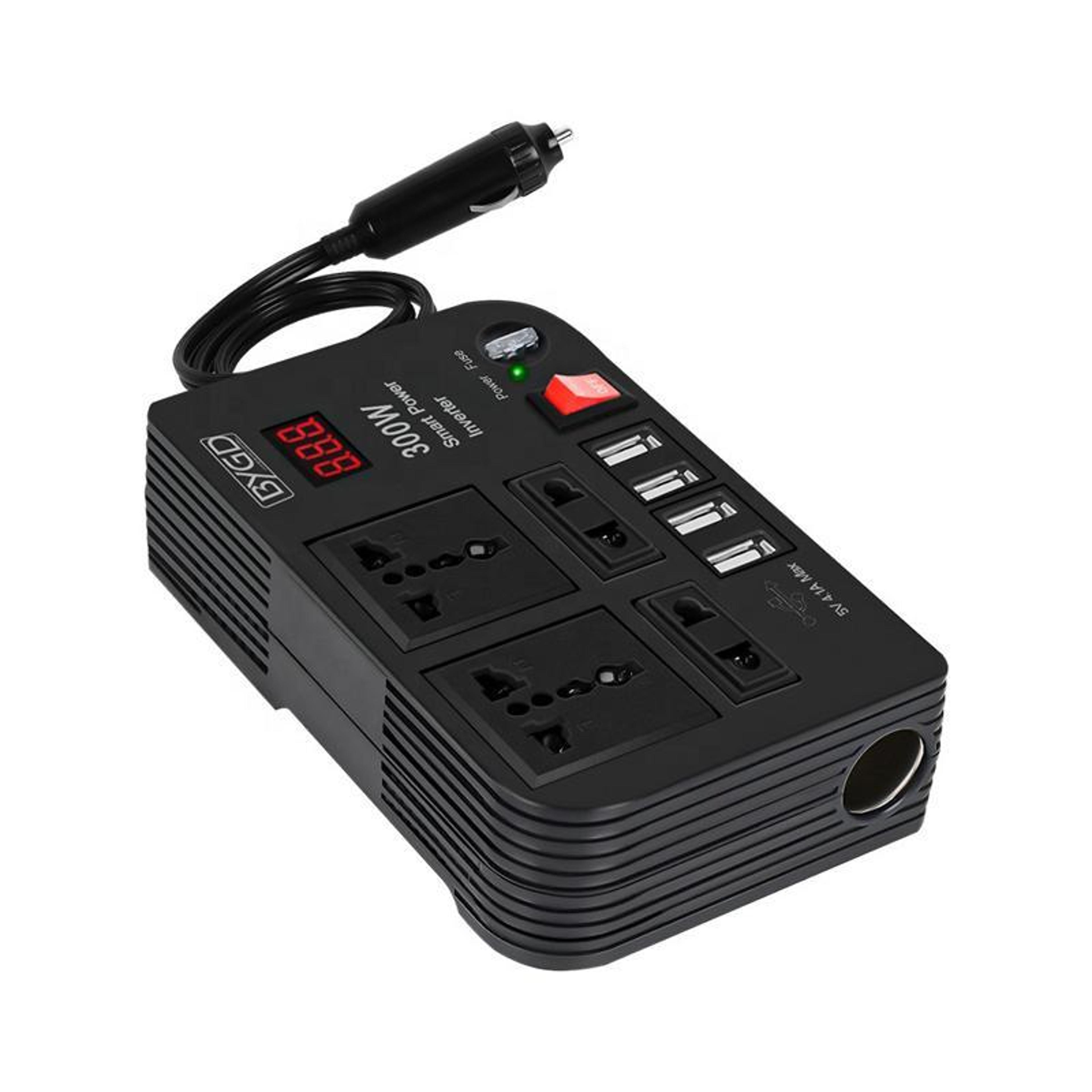 300w car inverter 12v to 220v power converter with 4 ac outlets & 4 usb ports for laptops and devices