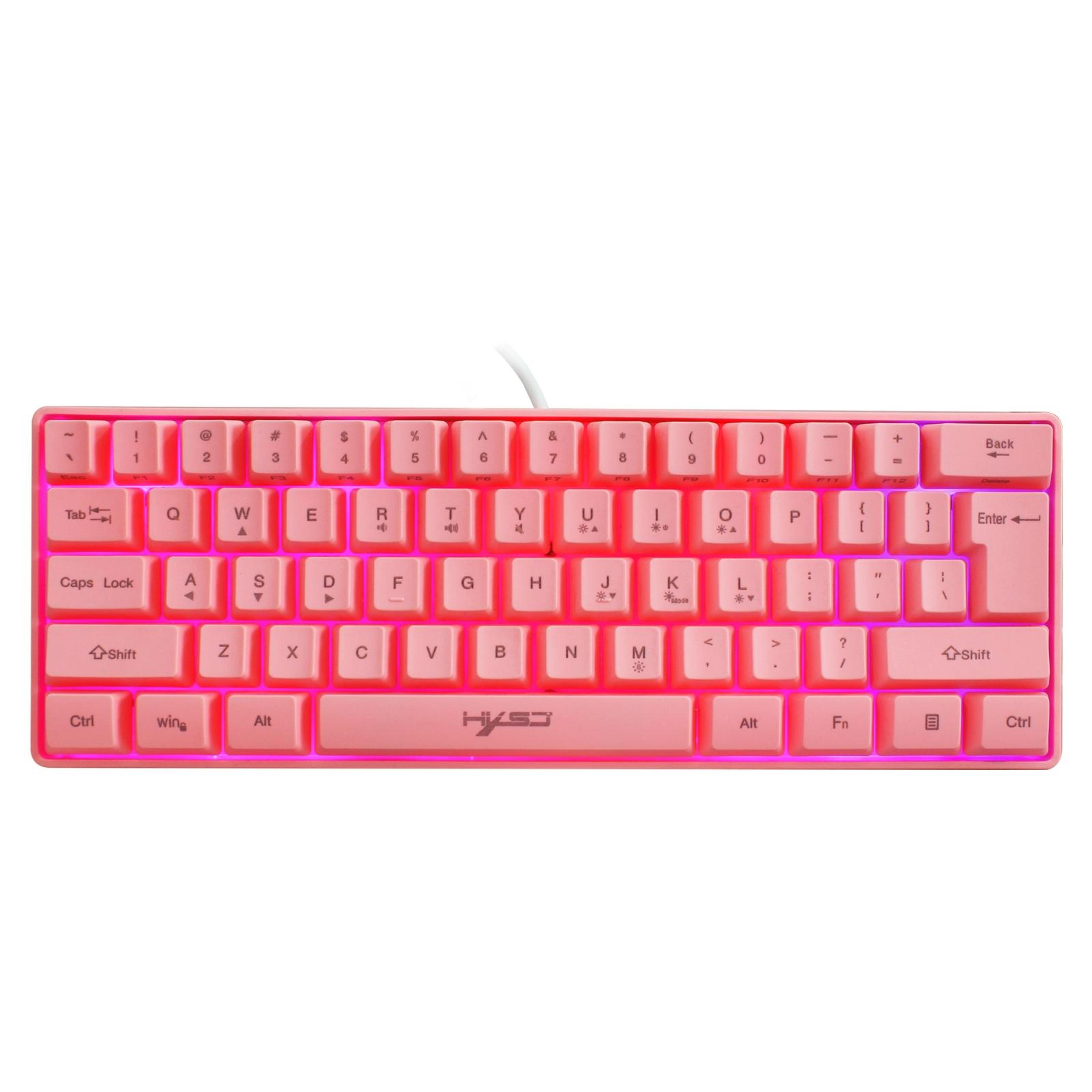 hxsj v700 60% gaming keyboard rgb 61-key compact wired keyboard for gaming & office pink