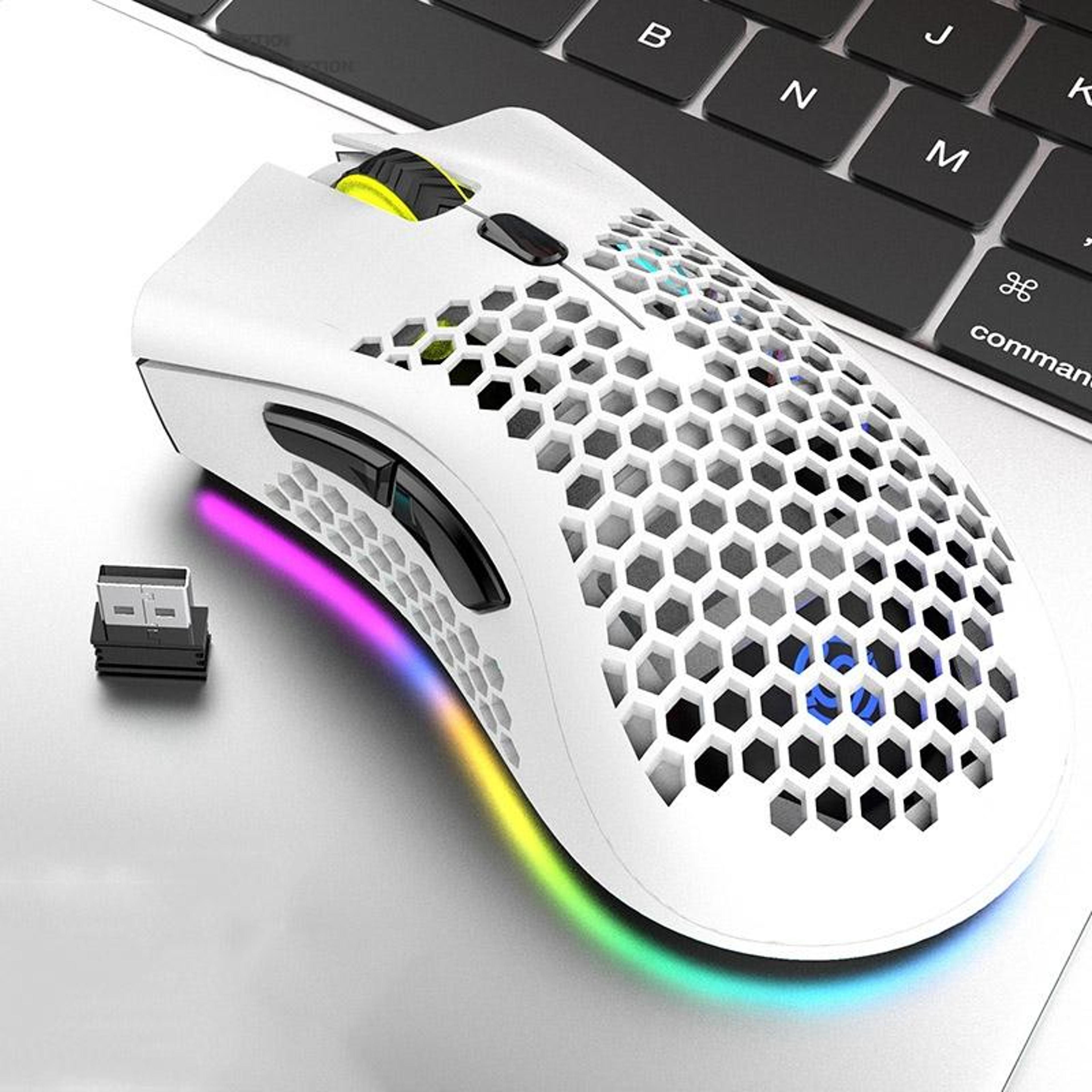 k-snake bm600 wireless gaming mouse with rgb lighting, rechargeable battery & lightweight honeycomb design