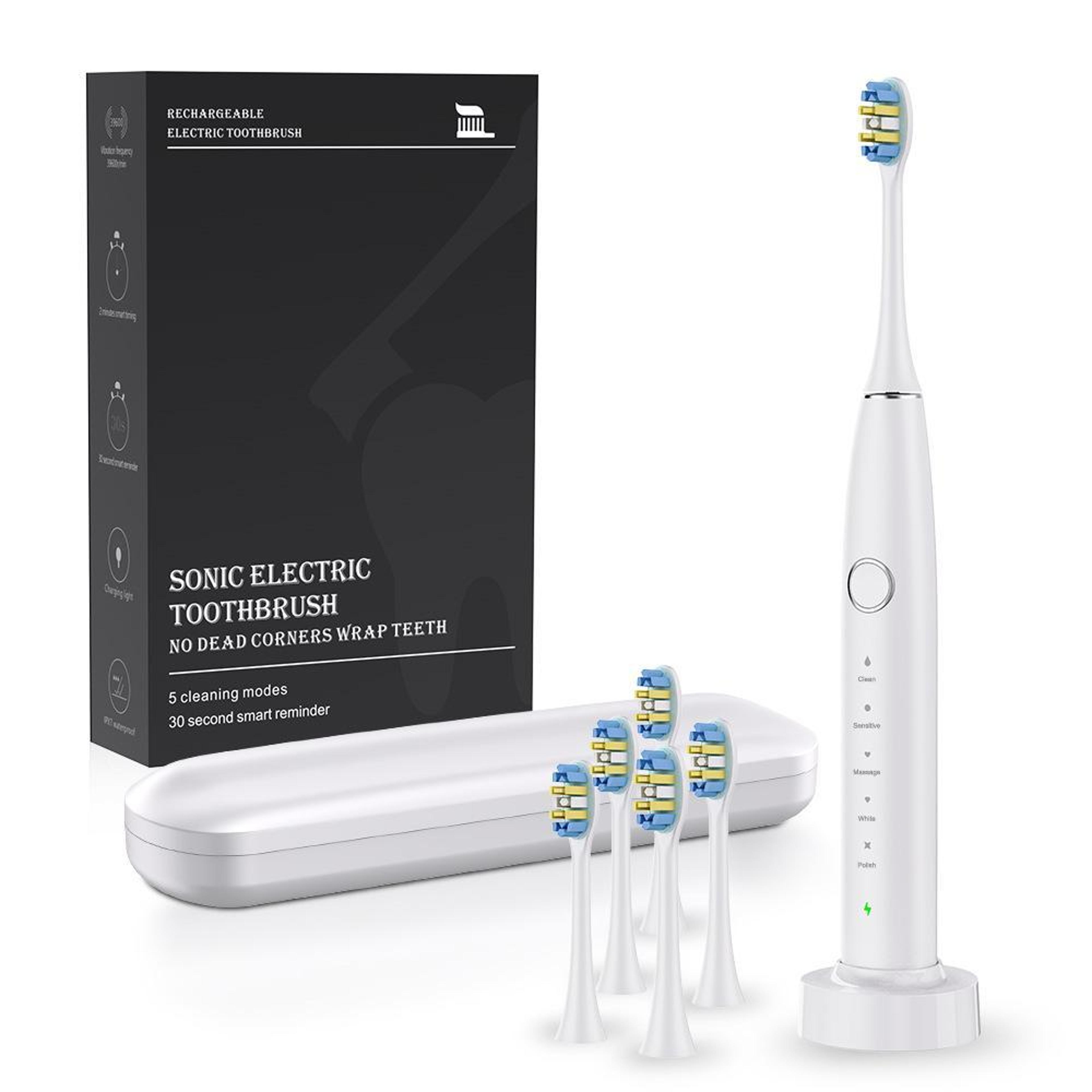 sonic electric toothbrush rechargeable ipx7 waterproof usb toothbrush with 6 brush heads