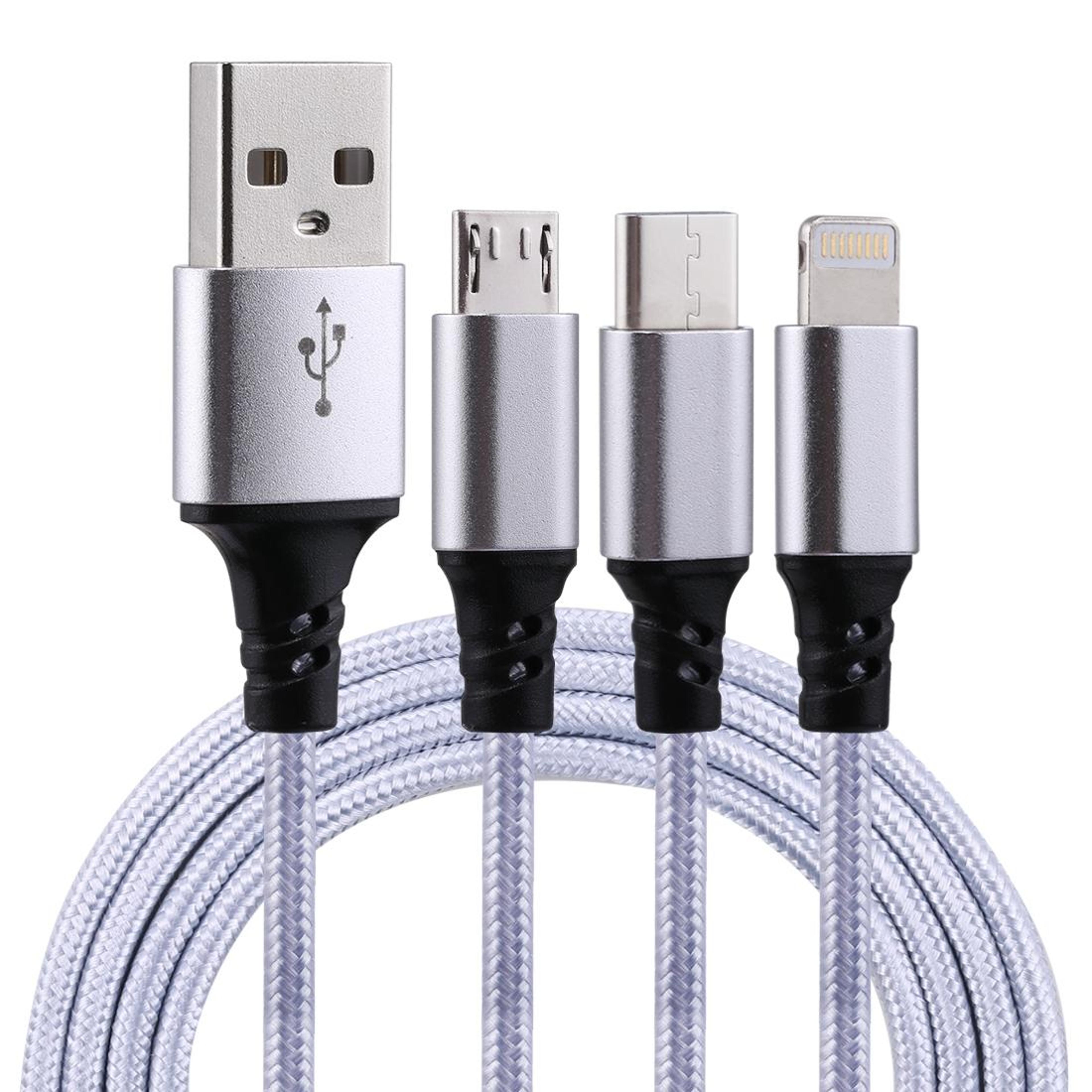 3 in 1 usb charging cable 2a nylon braided multi charging cable for iphone usb c type c and micro usb