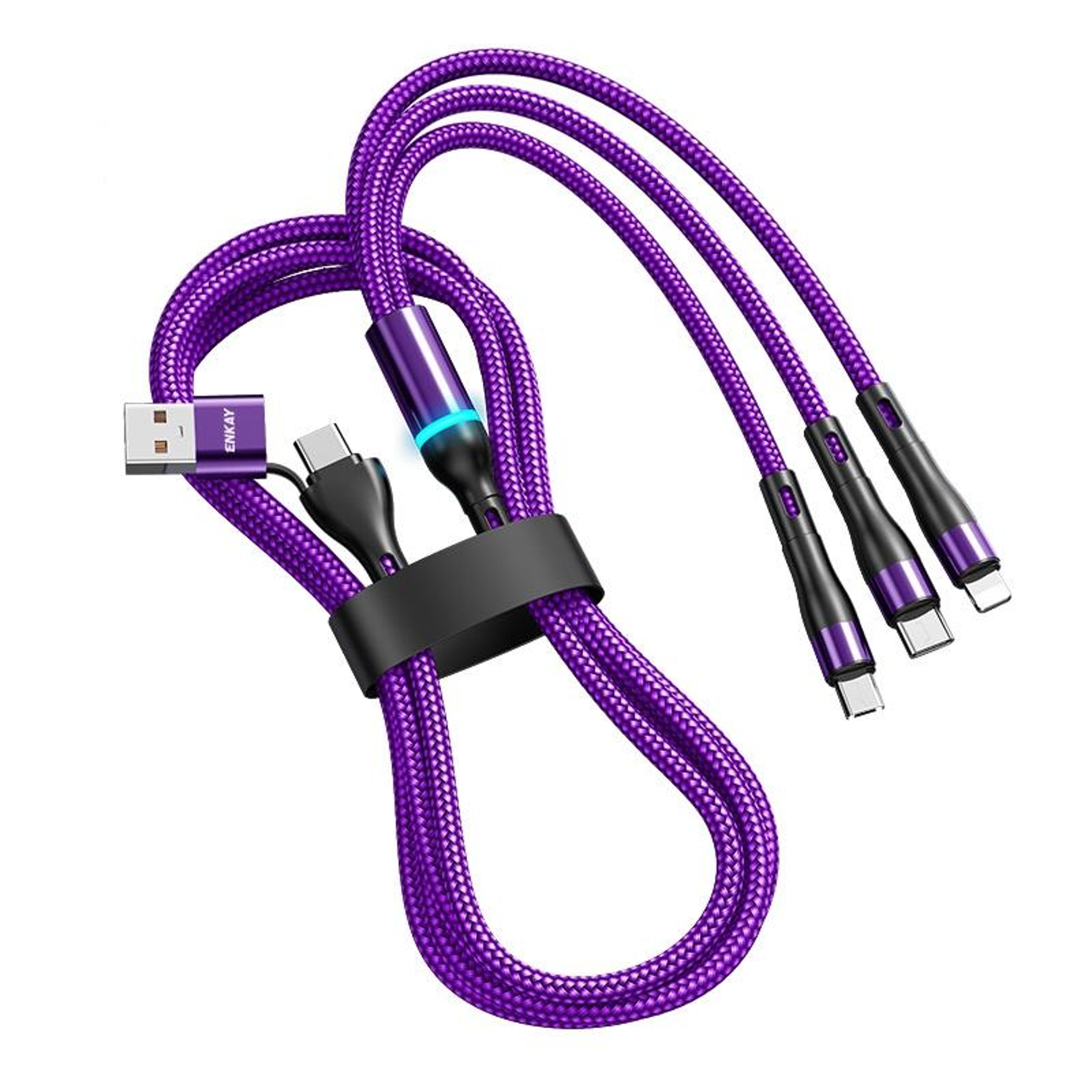 enkay 6 in 1 fast charging cable 5a universal multi connector usb c lightning micro usb 1.3m