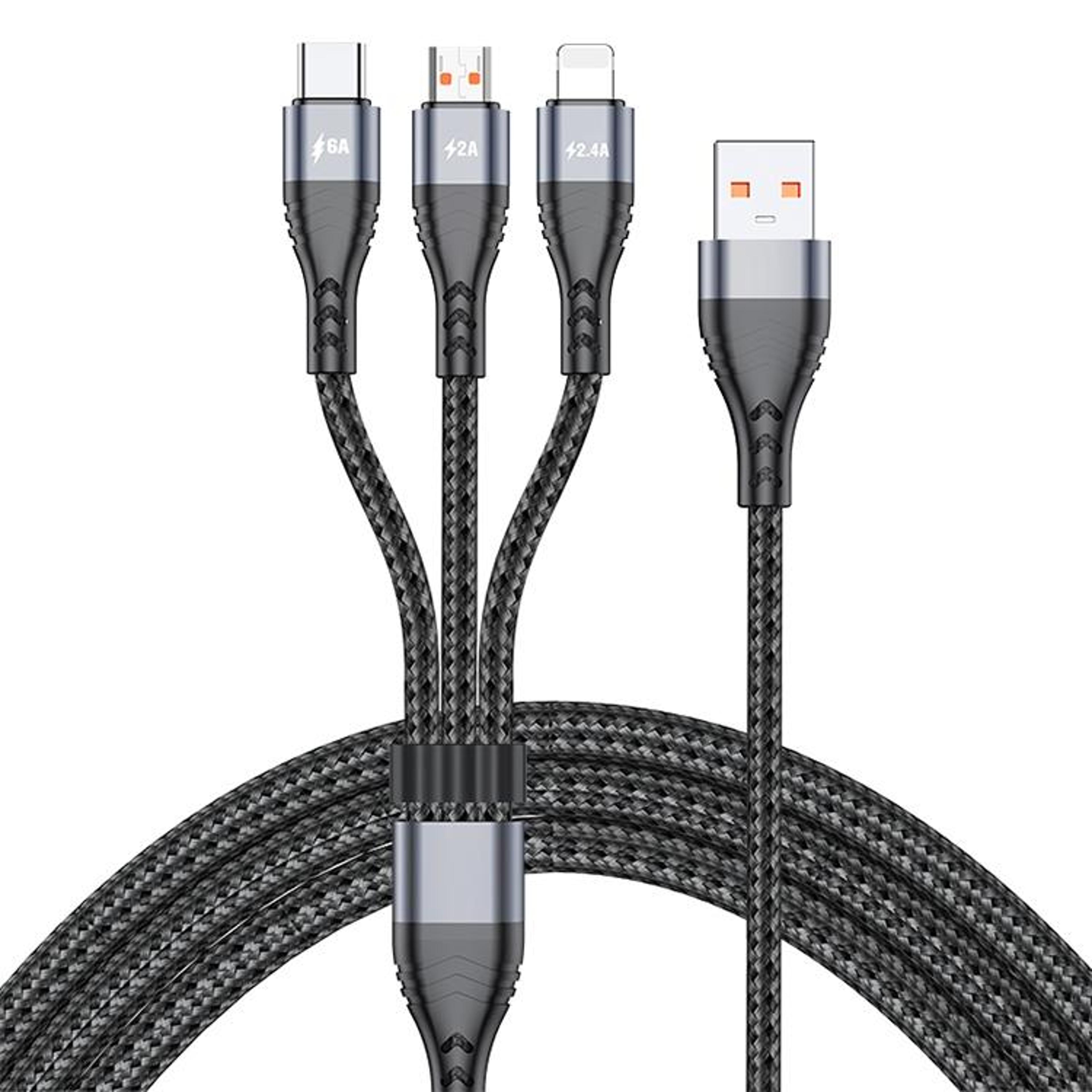 adc-138 3 in 1 charging cable 66w fast charging braided usb c lightning micro usb cable 1.2m