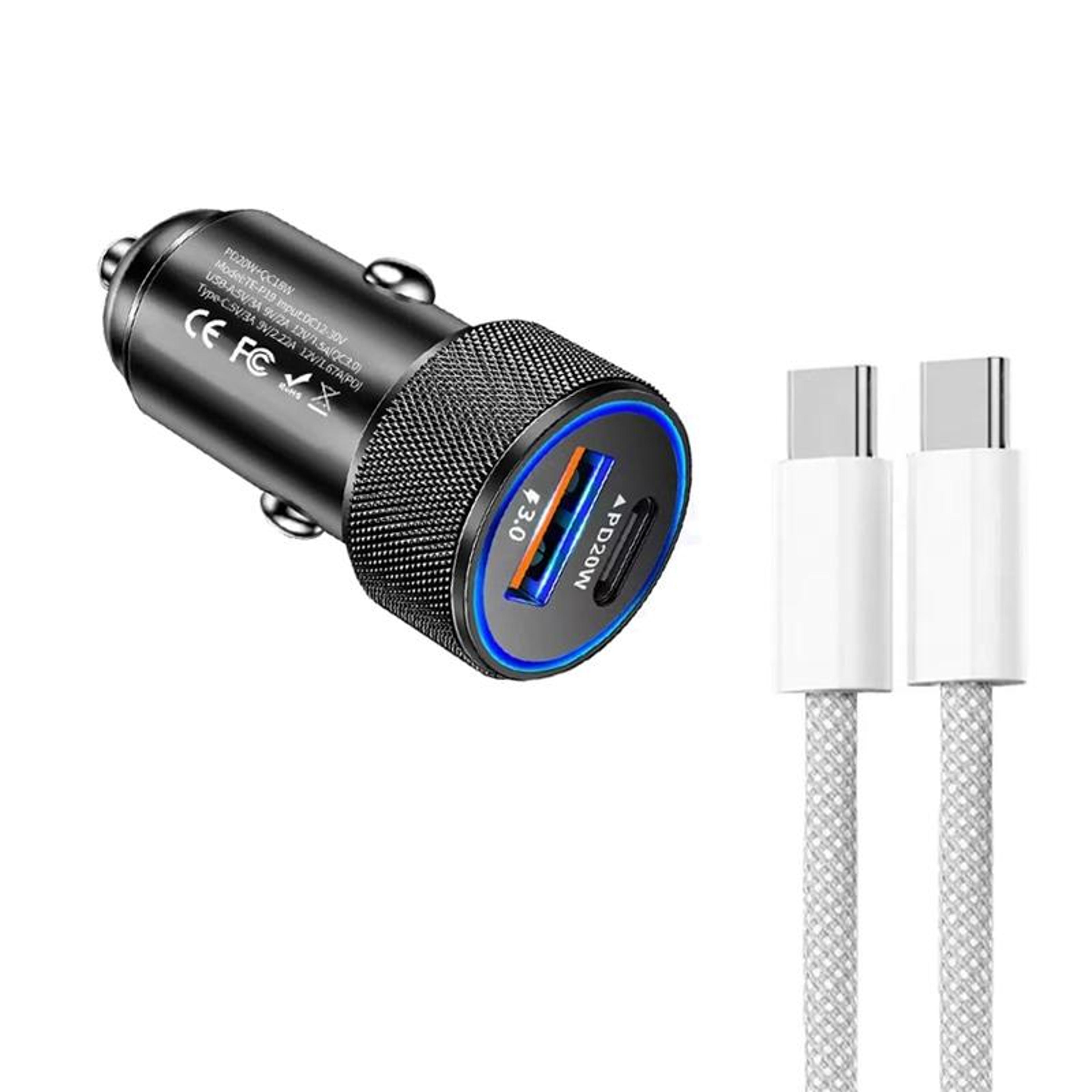 p19 usb c car charger pd 20w fast dual port car charger with usb c cable for iphone 15