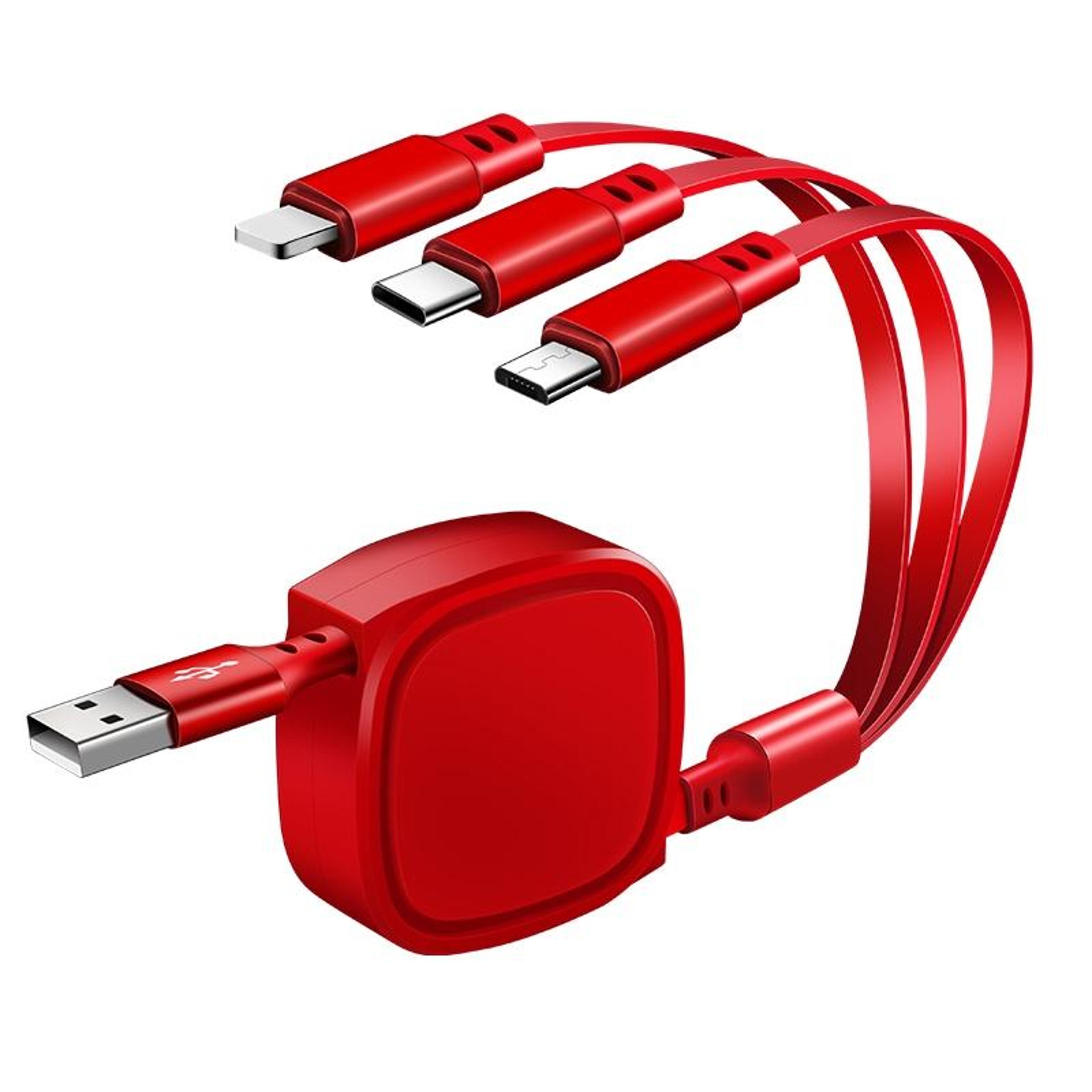 3 in 1 retractable charging cable usb c lightning micro usb fast charging cable 3.5a