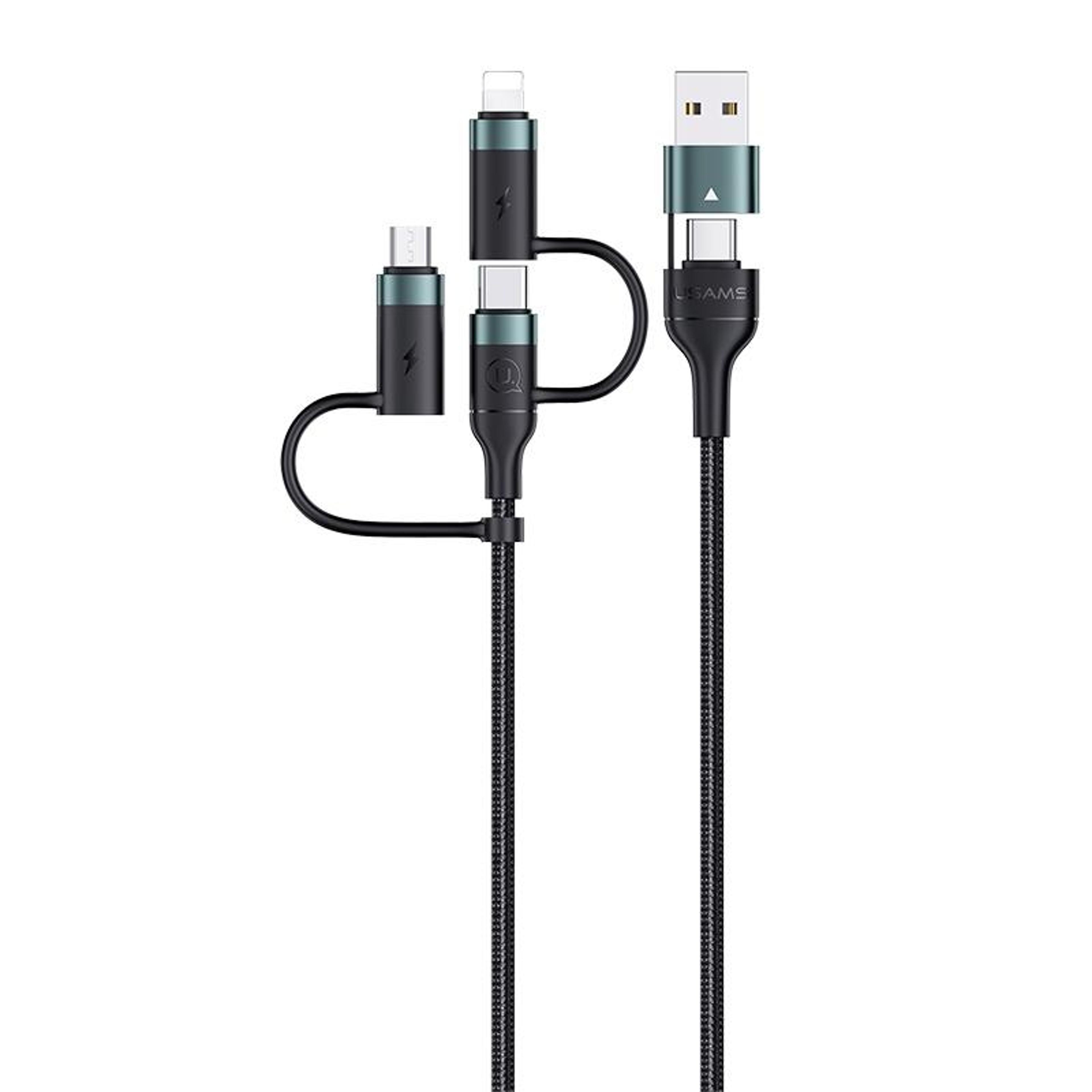 usams 6 in 1 multi charging cable 60w pd fast charging cable with usb c lightning and micro usb 1.2m