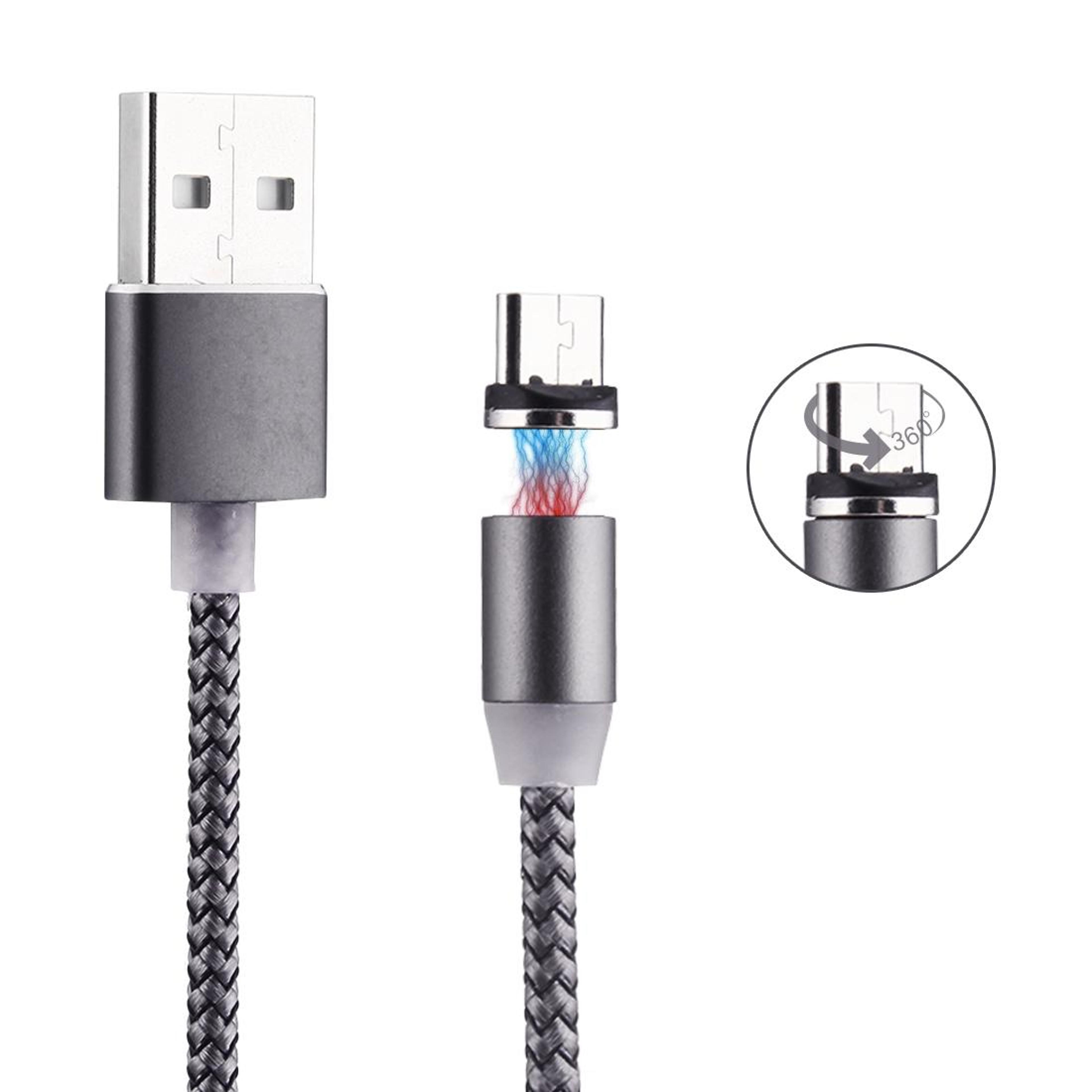 360 degree magnetic micro usb charger cable 1m braided usb charging cable with led indicator