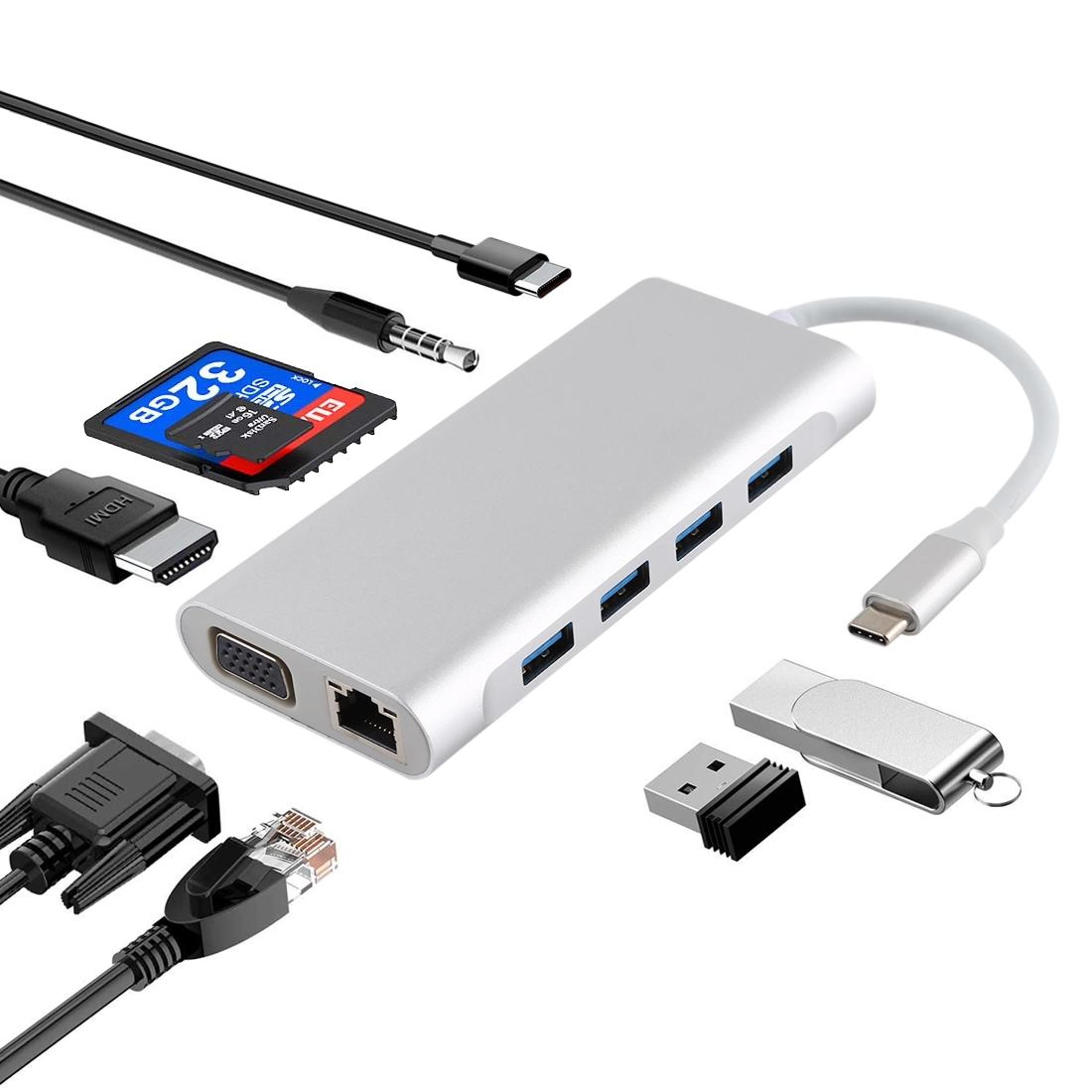 11 in 1 usb c hub multiport adapter with 4k hdmi gigabit ethernet usb 3.0 sd tf pd charging