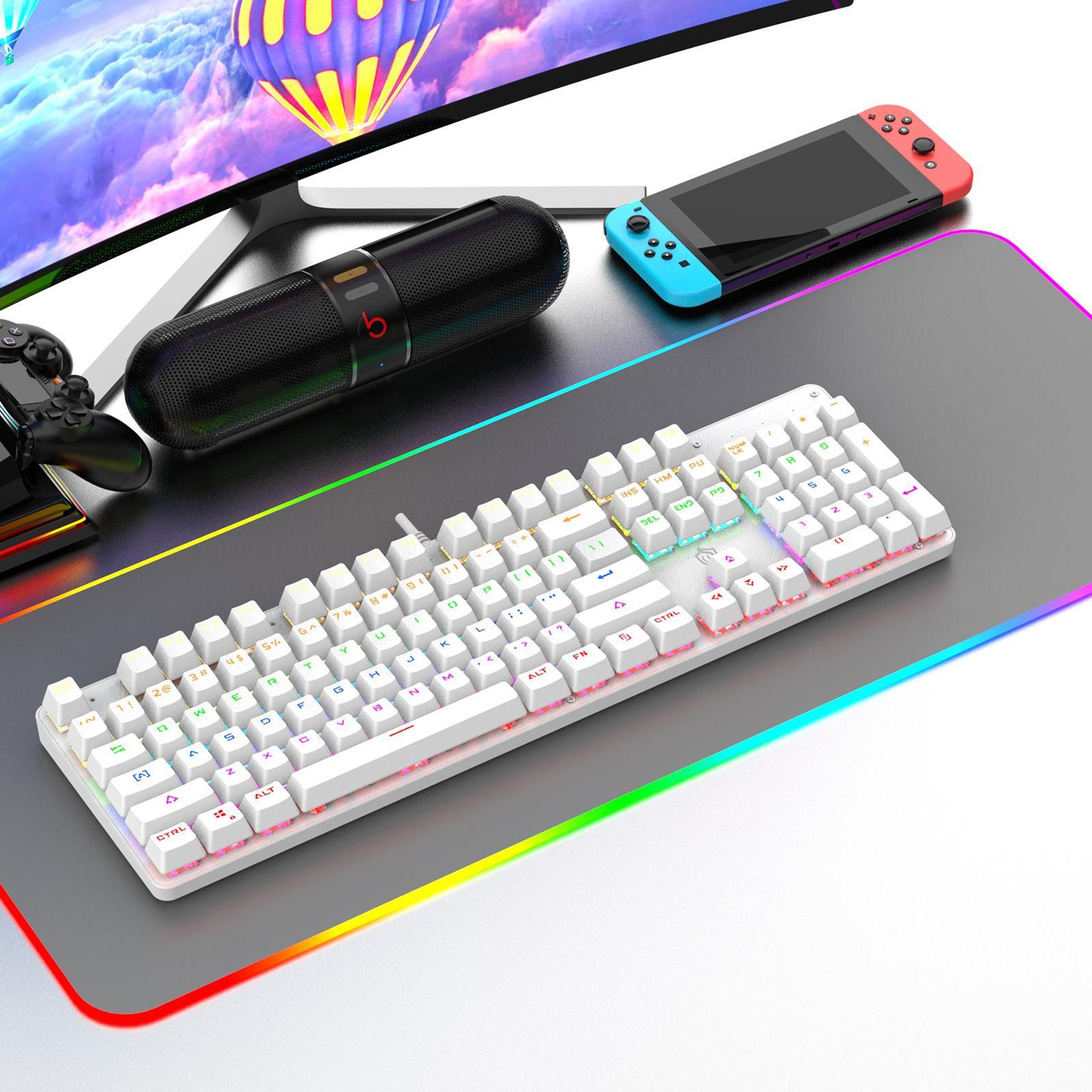 shipadoo rgb mechanical usb wired gaming keyboard with 104 keys and ergonomic design
