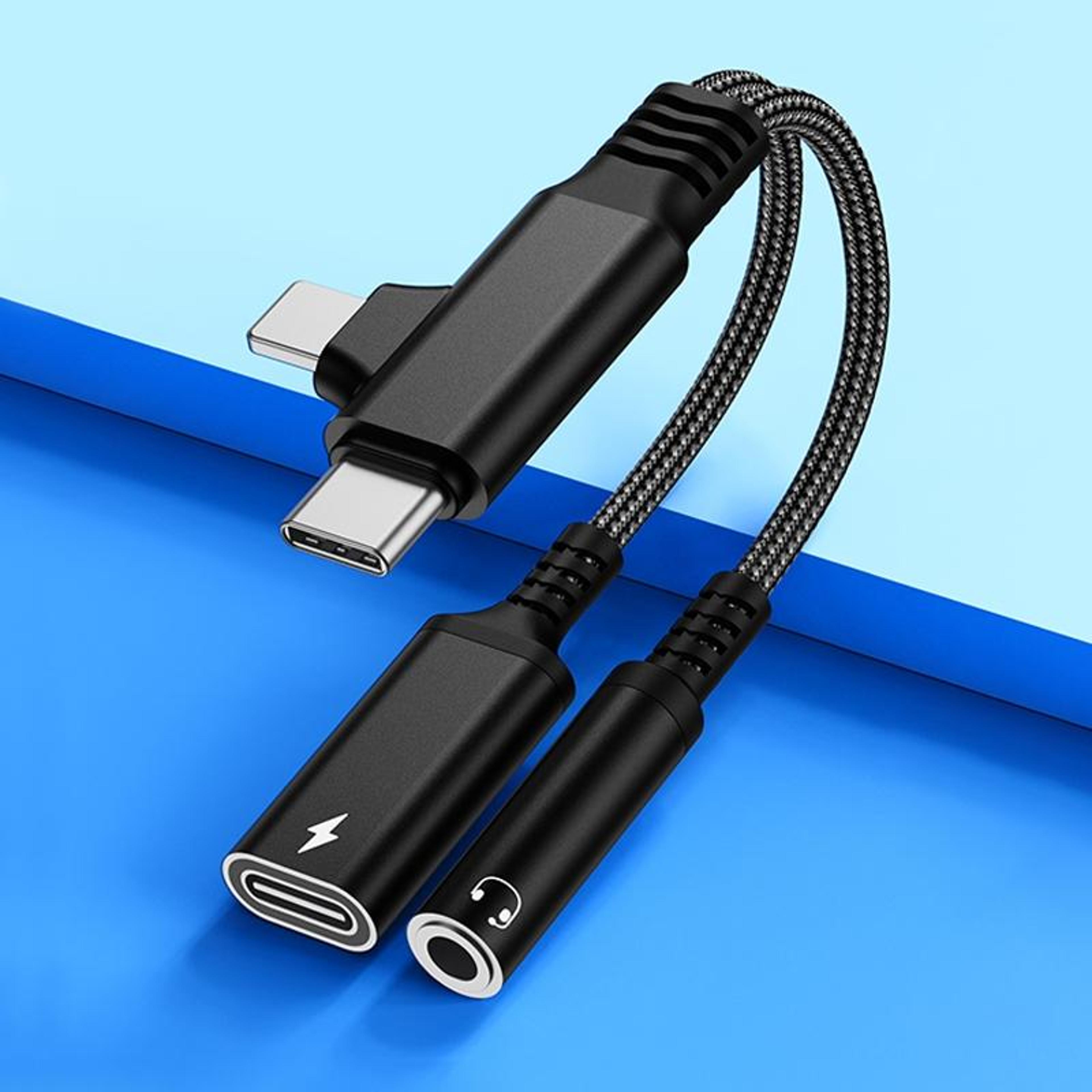 4 in 1 usb c audio adapter with 3.5mm aux lightning and type c charging cable