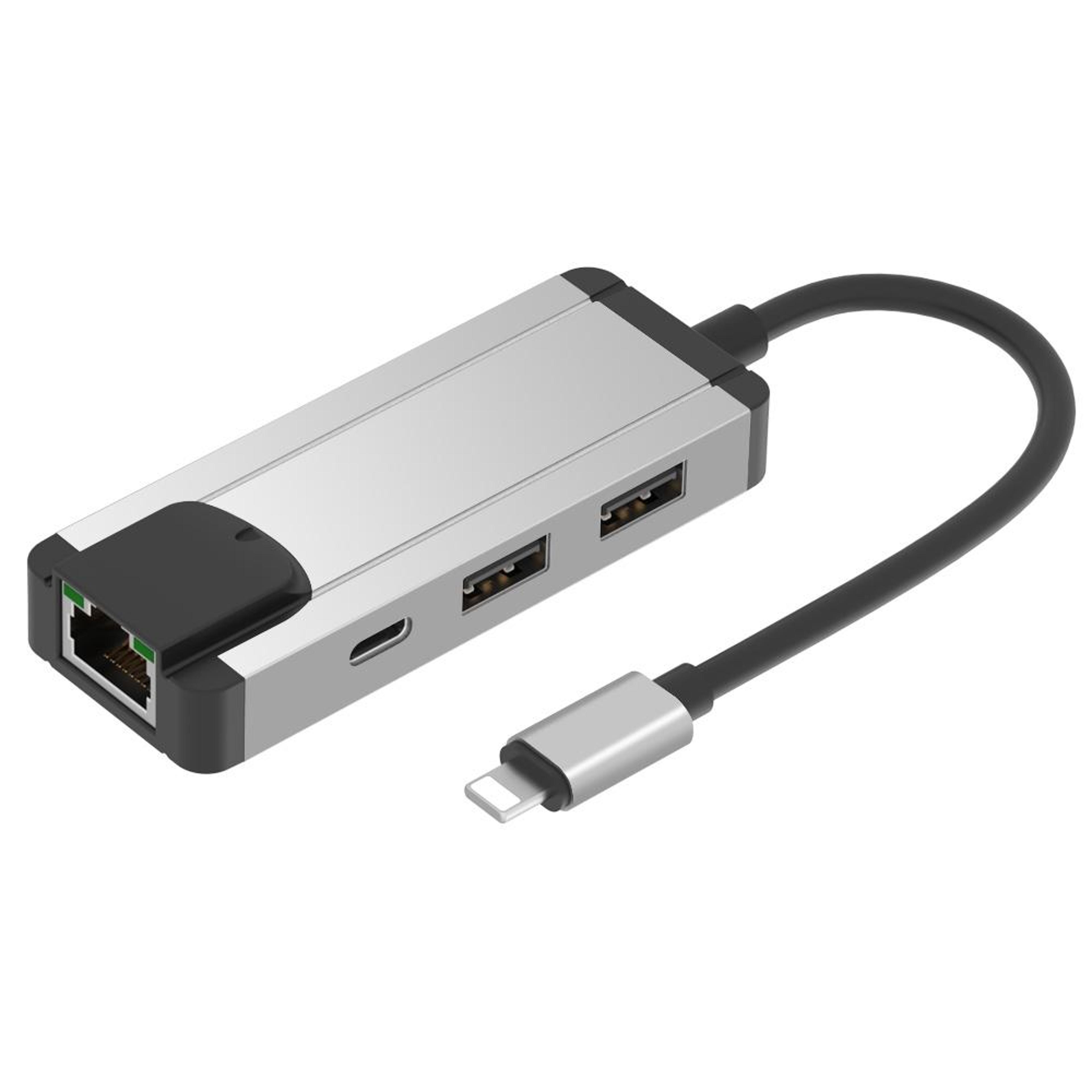 onten 75002 lightning to ethernet adapter with dual usb 2.0 hub and rj45 network port