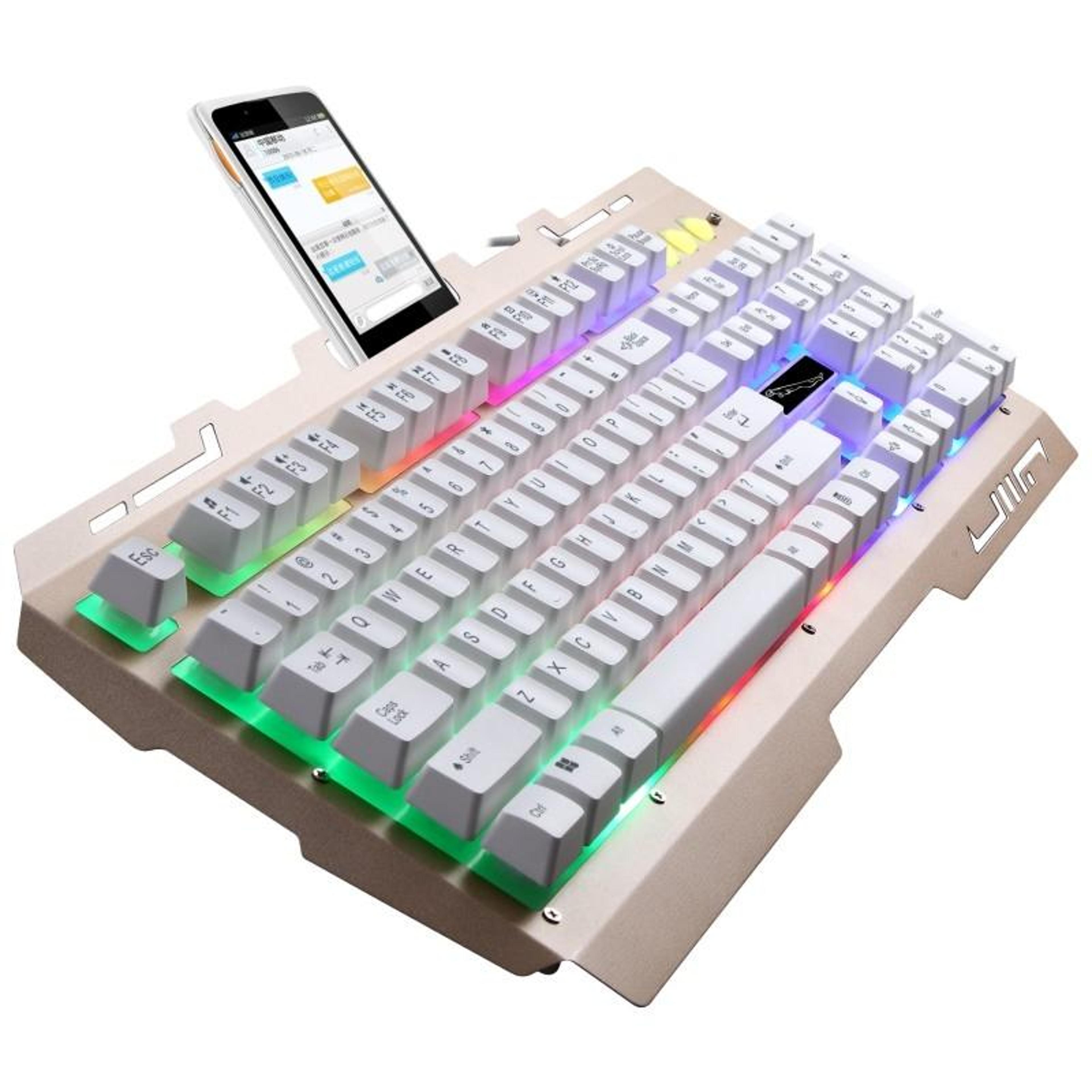 zgb g700 wired gaming keyboard with mechanical feel rgb backlight and phone holder