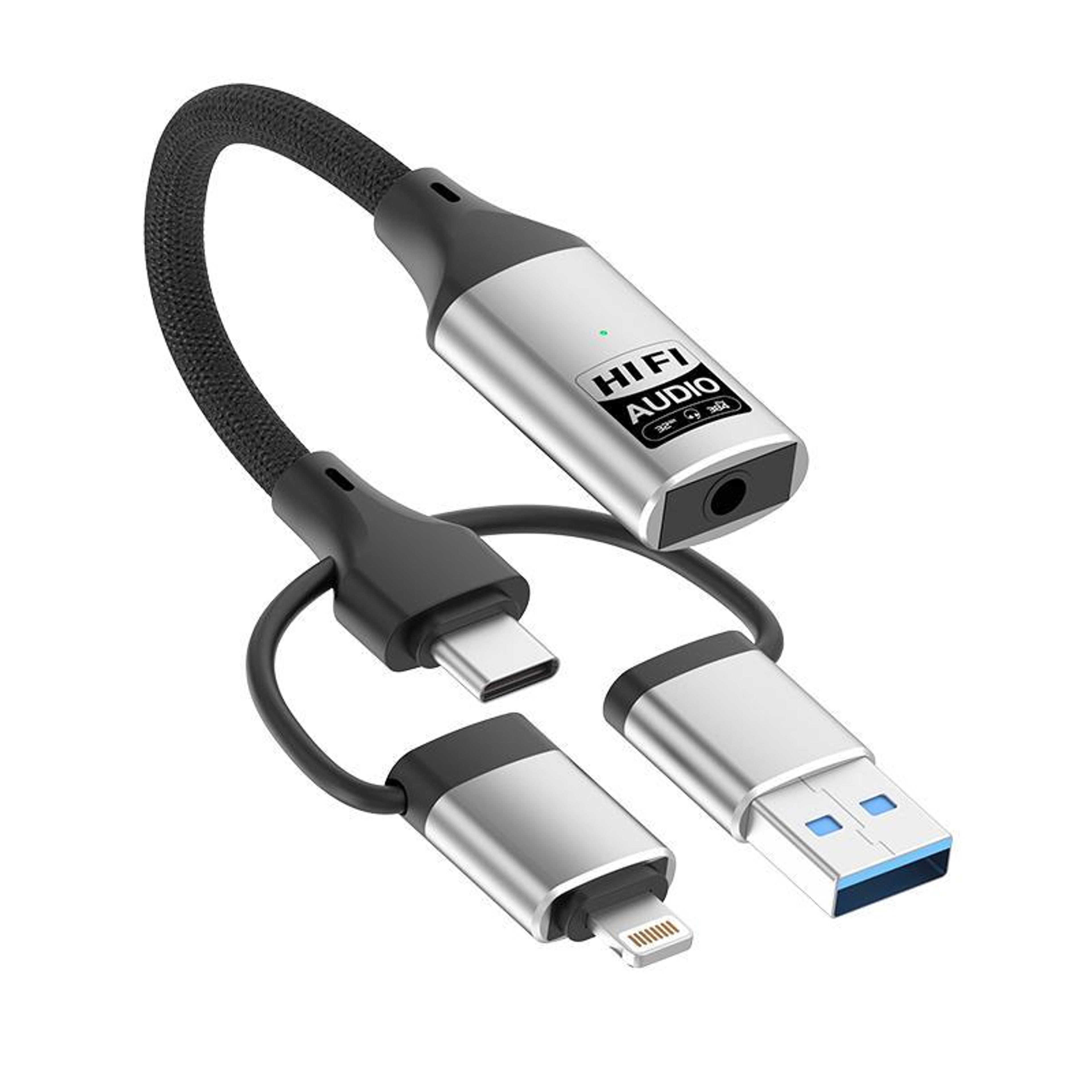 3 in 1 usb to 3.5mm adapter external sound card dac audio adapter for usb type c and lightning devices