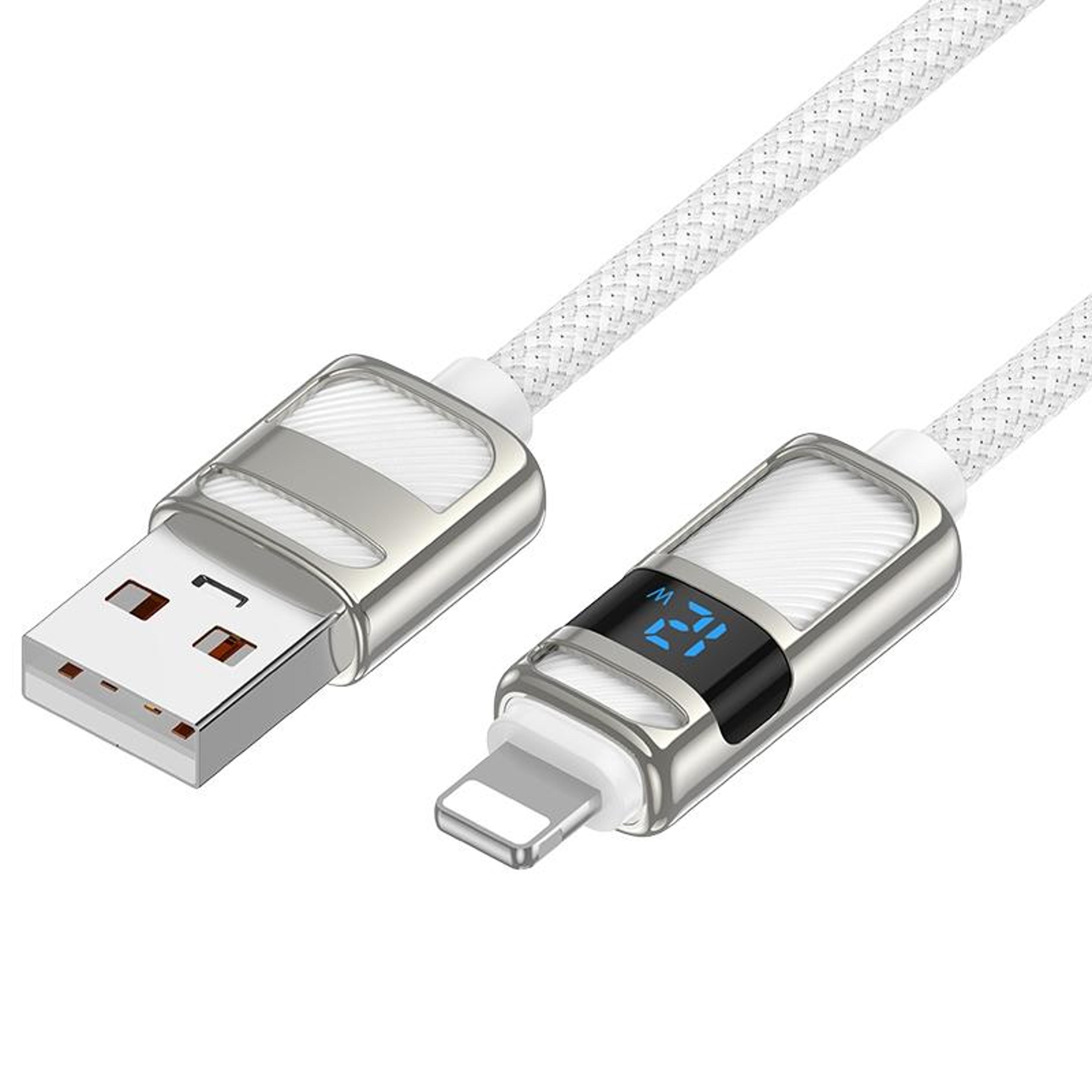 hoco u137 lightning charging cable 2.4a usb to 8 pin braided fast charge data cable with led display 1.2m