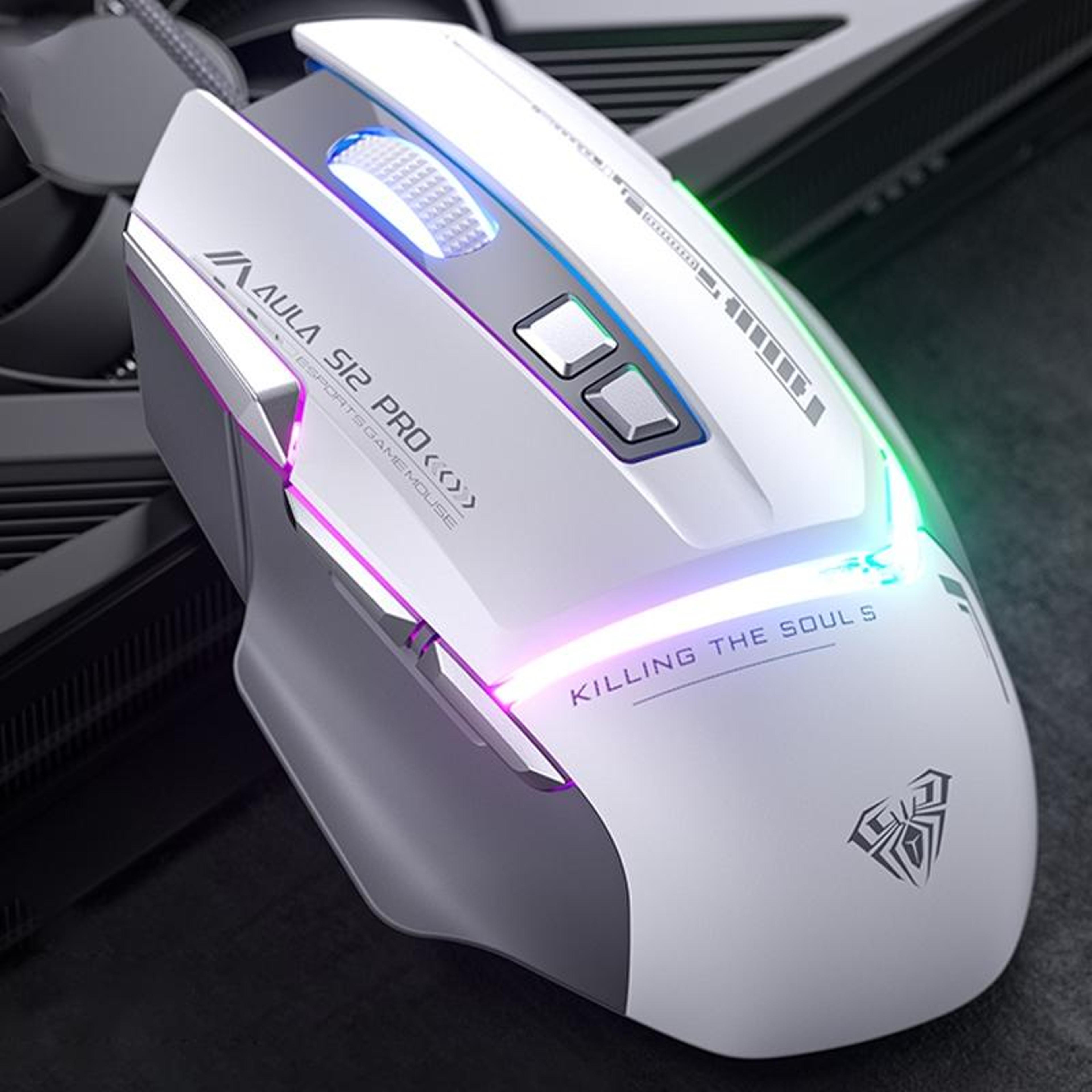 aula s12 pro wired gaming mouse with 12800 dpi rgb programmable optical mouse