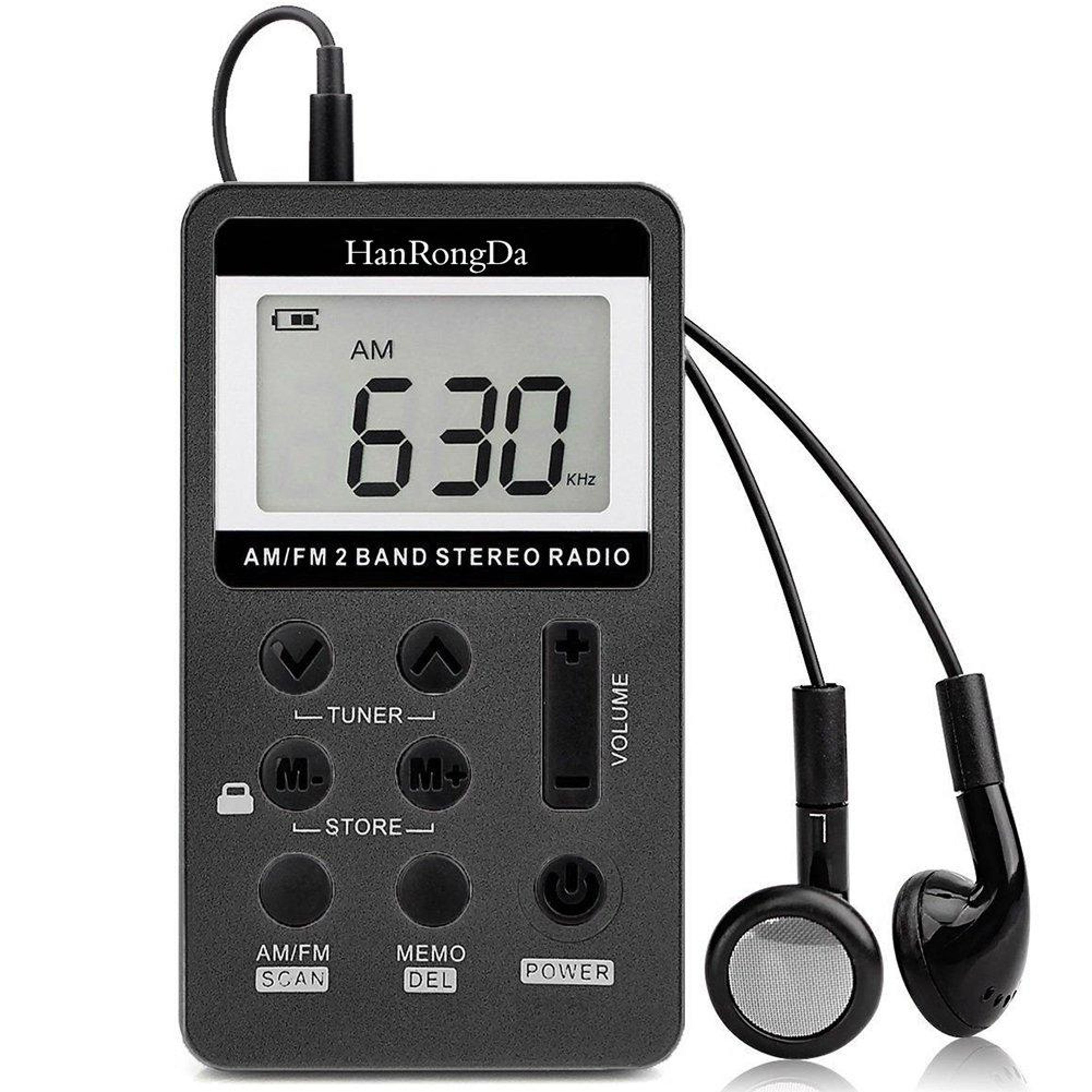 hrd-103 portable am fm radio rechargeable pocket radio with headset and 58 preset stations
