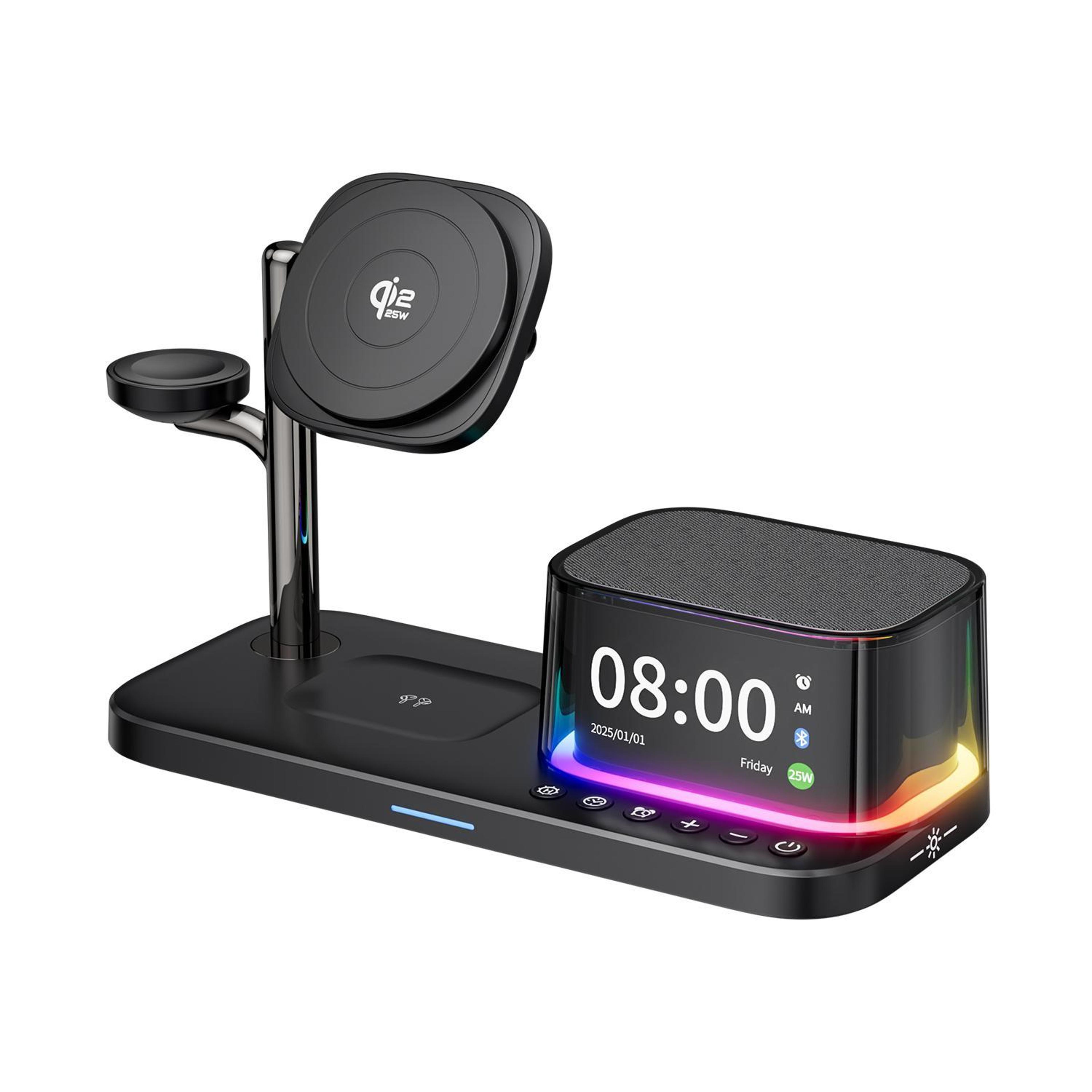 c09 plus 5 in 1 wireless charging station with magnetic wireless charger bluetooth speaker clock and night light