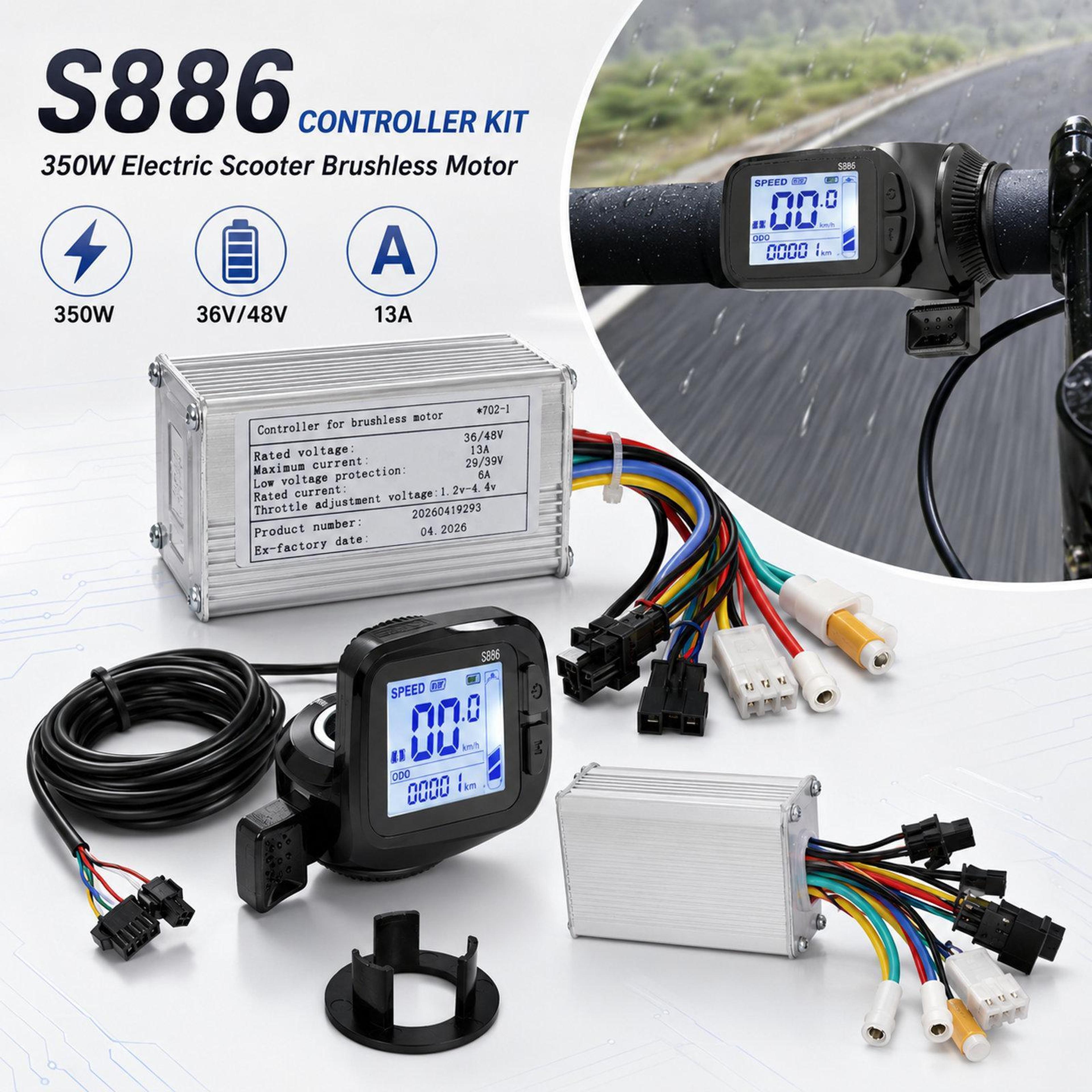 s886 350w electric scooter controller kit with lcd display throttle for 36v 48v brushless motor