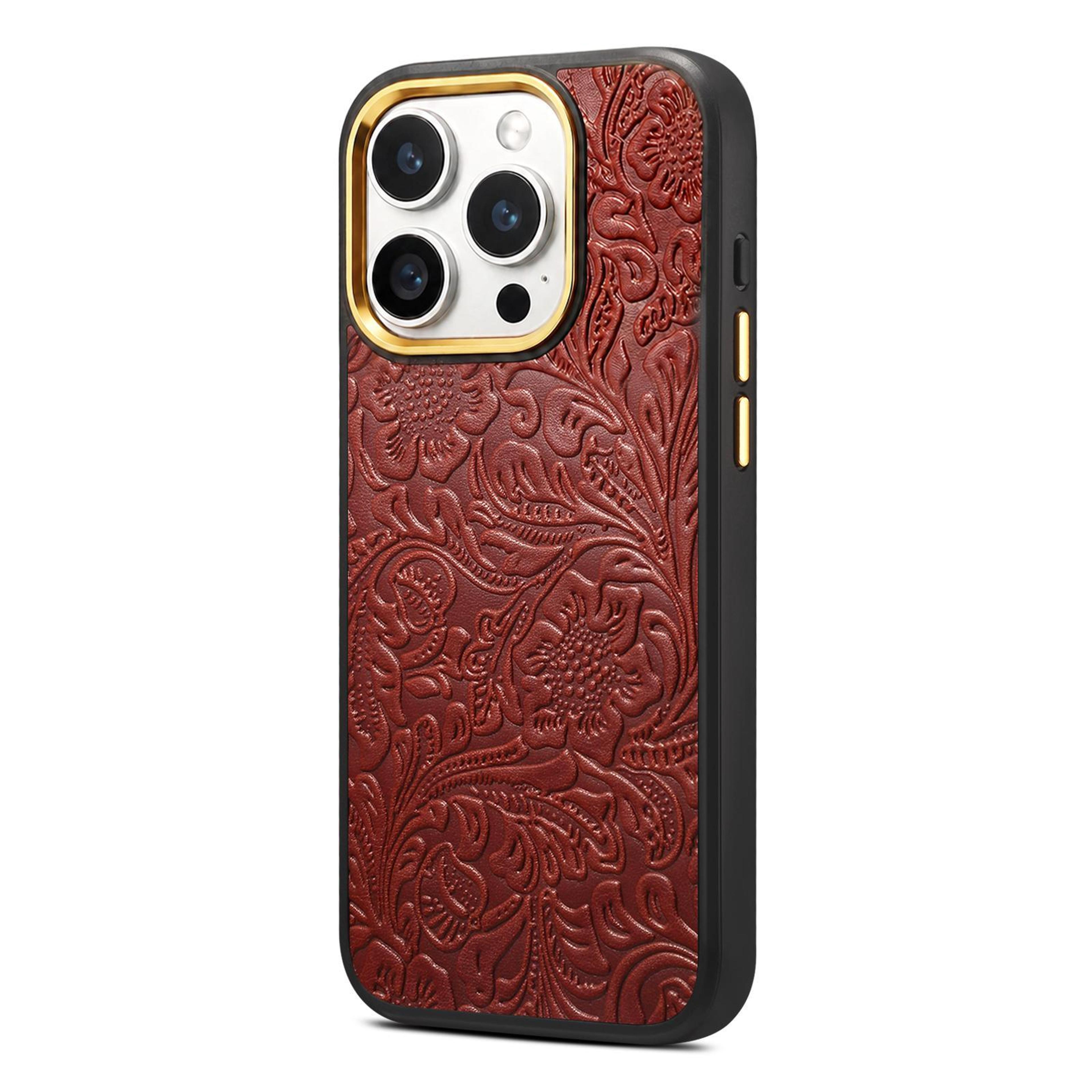 denior retro flower iphone 16 pro & 16 pro max leather case with magsafe phone case protection