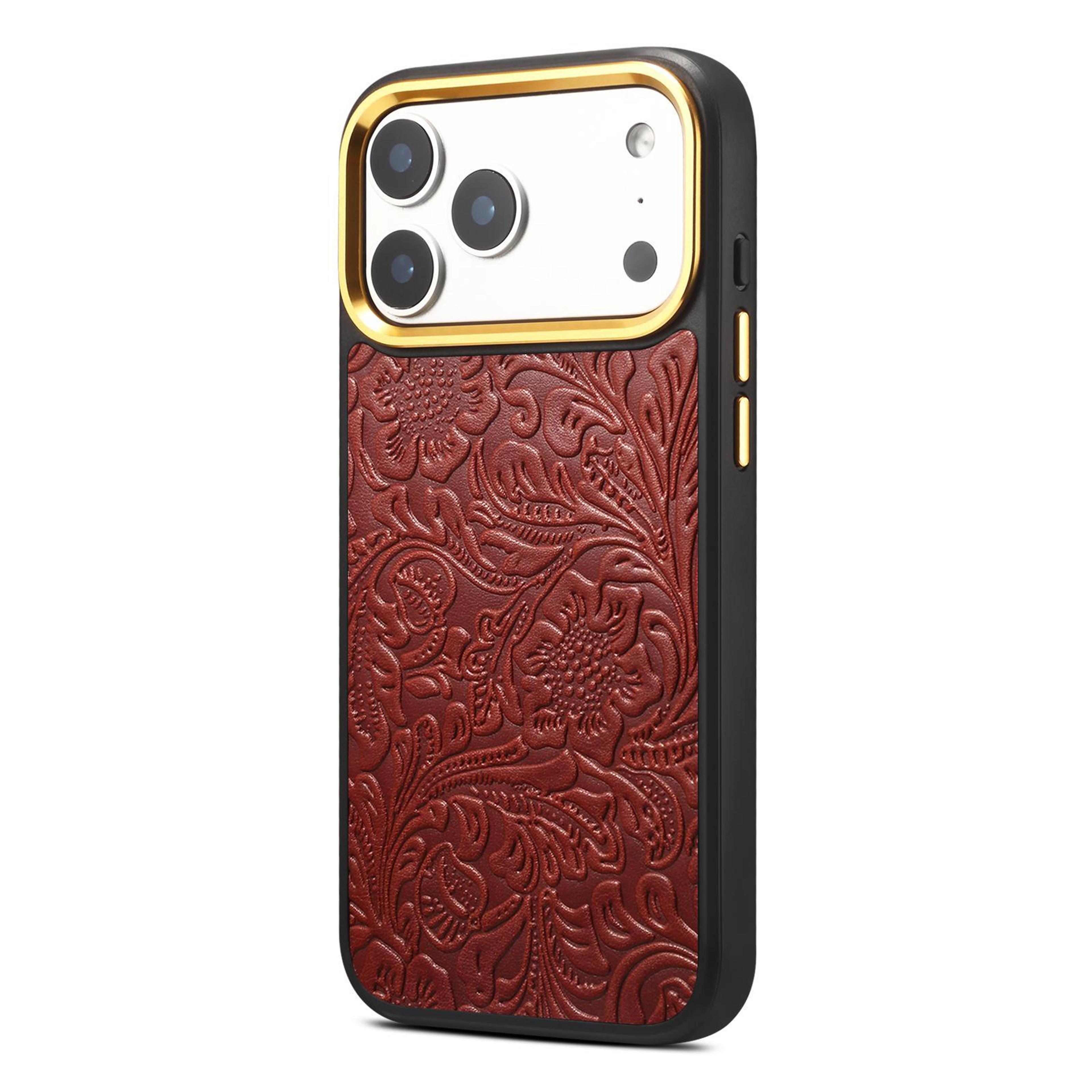 iphone 17 pro & pro max leather magsafe phone case with retro flower texture