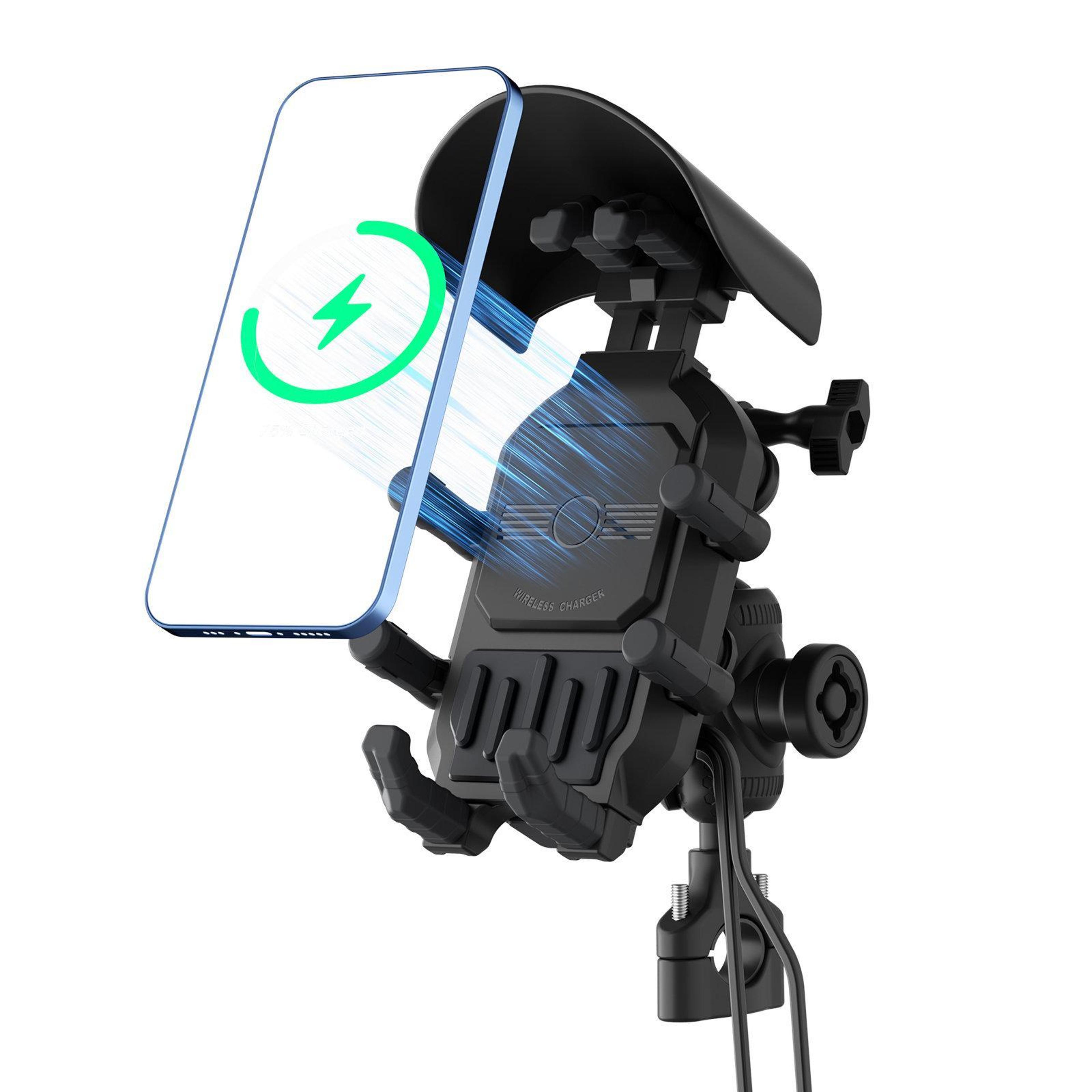 motorcycle wireless phone mount with 15w fast wireless charger shock absorbing gps navigation holder