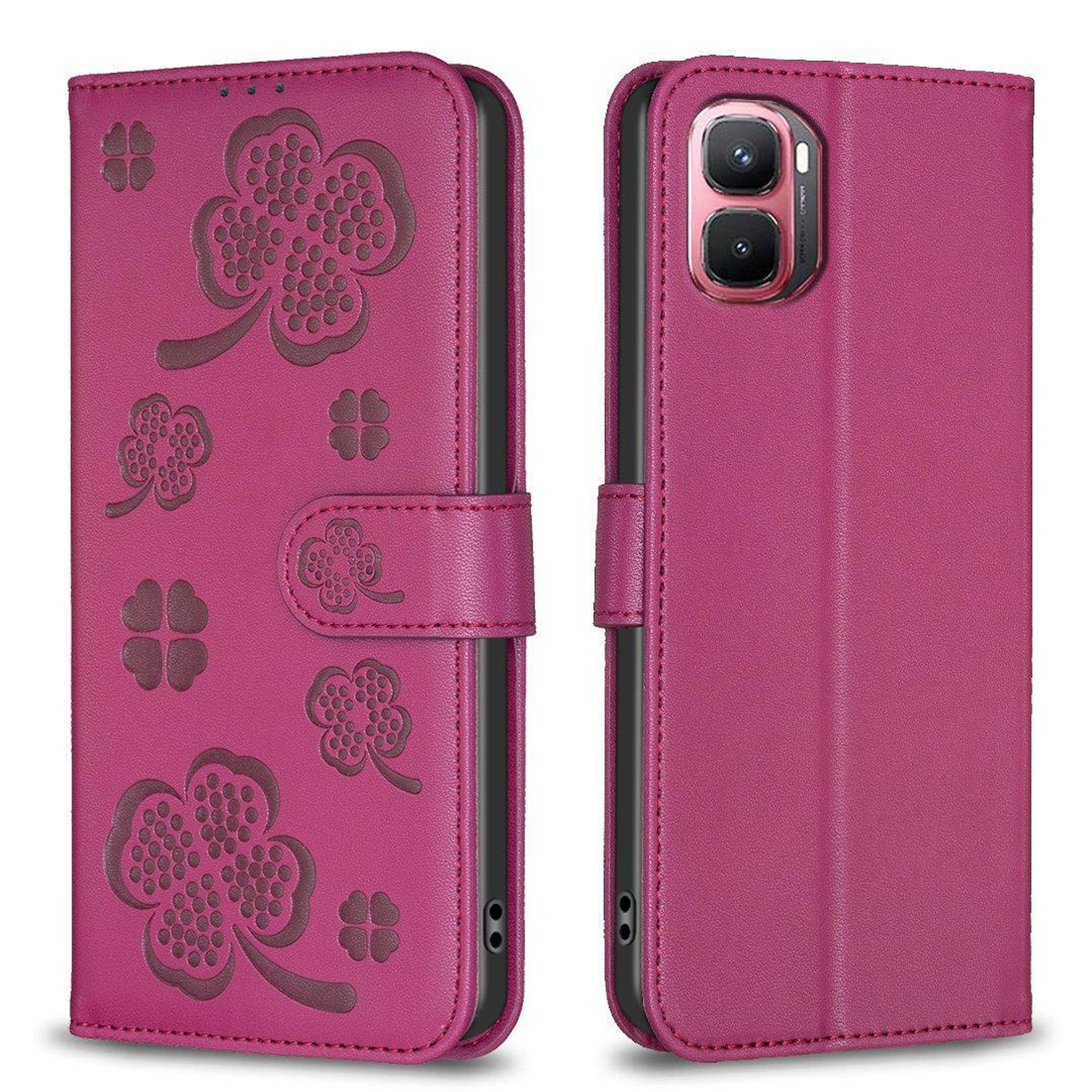 infinix gt 50 pro 5g leather wallet phone case with card holder kickstand four leaf embossed cover
