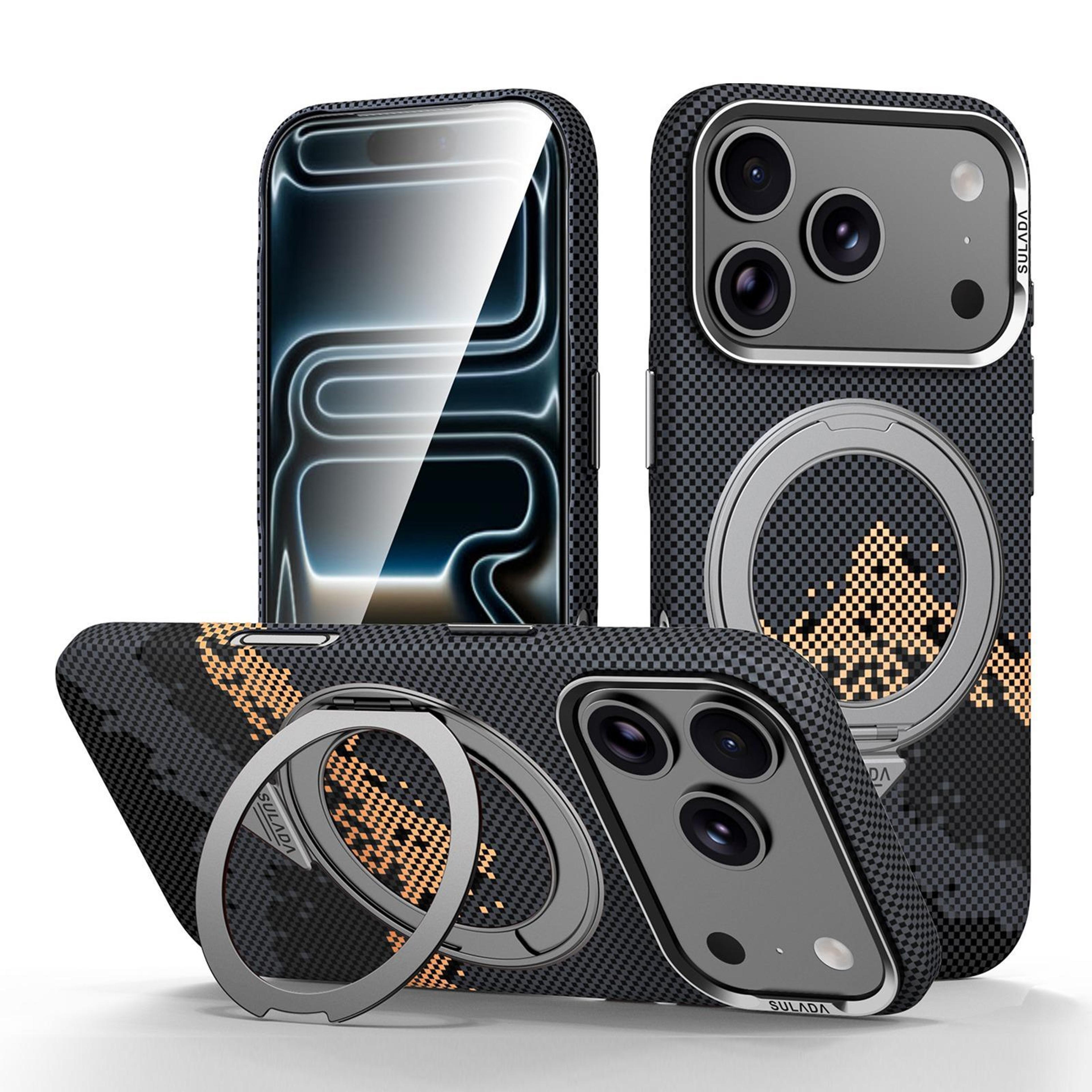 sulada iphone 17 pro & pro max case with kevlar phone case design and 360 rotating magnetic holder
