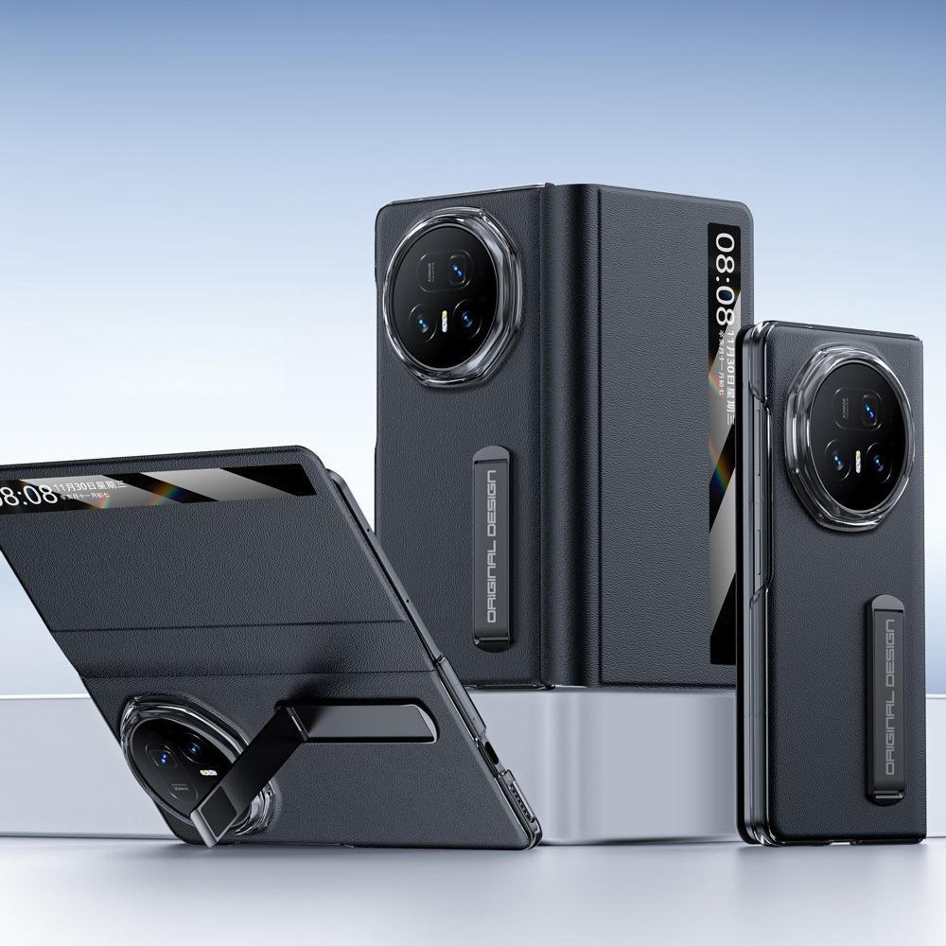honor magic v5 genuine leather phone case with smart view window and built in holder
