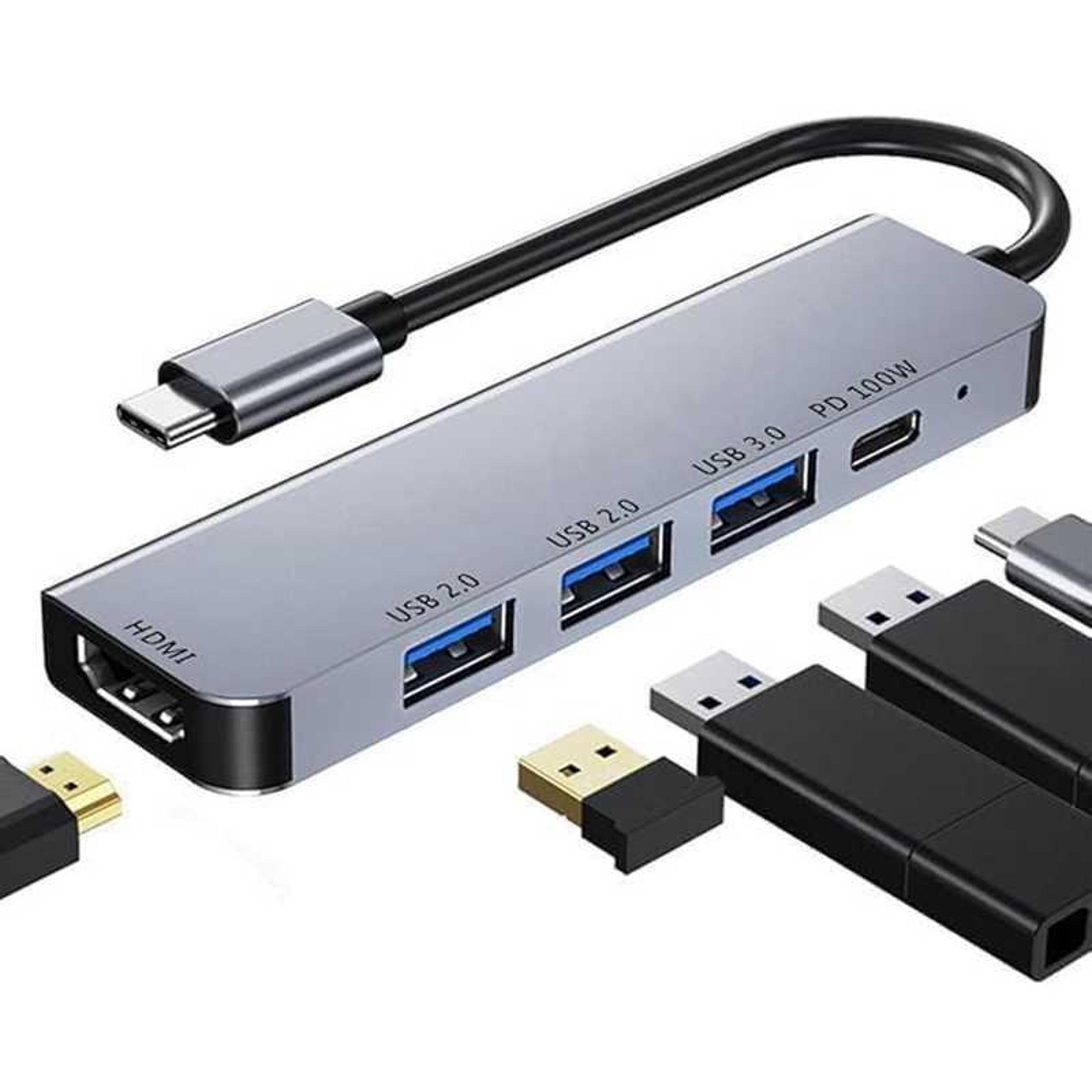 5-in-1 usb c hub with 4k hdmi, usb 3.0 & 100w pd fast charging adapter