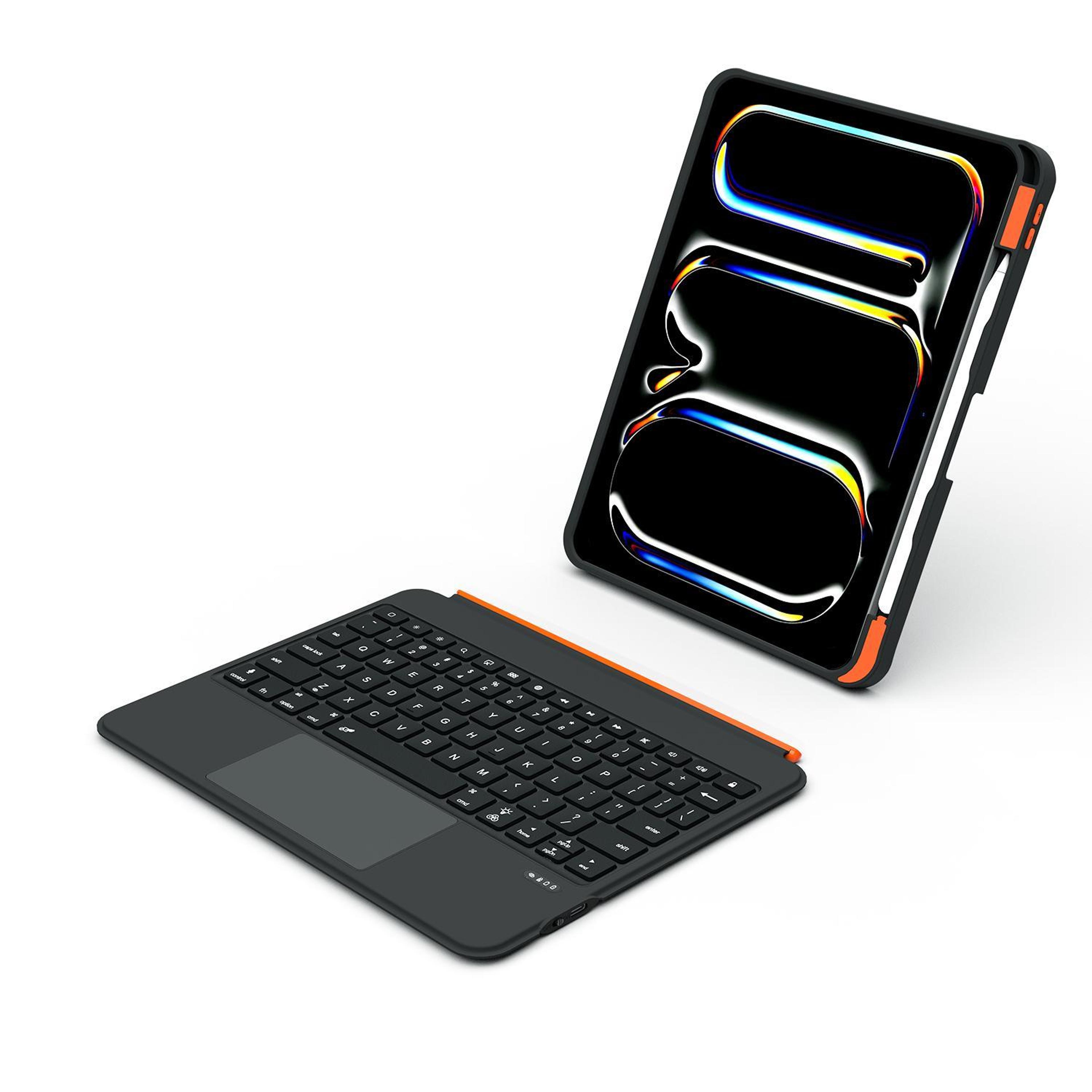 ipad air 11 bluetooth keyboard case with colorful backlit keys and 360 rotating leather stand
