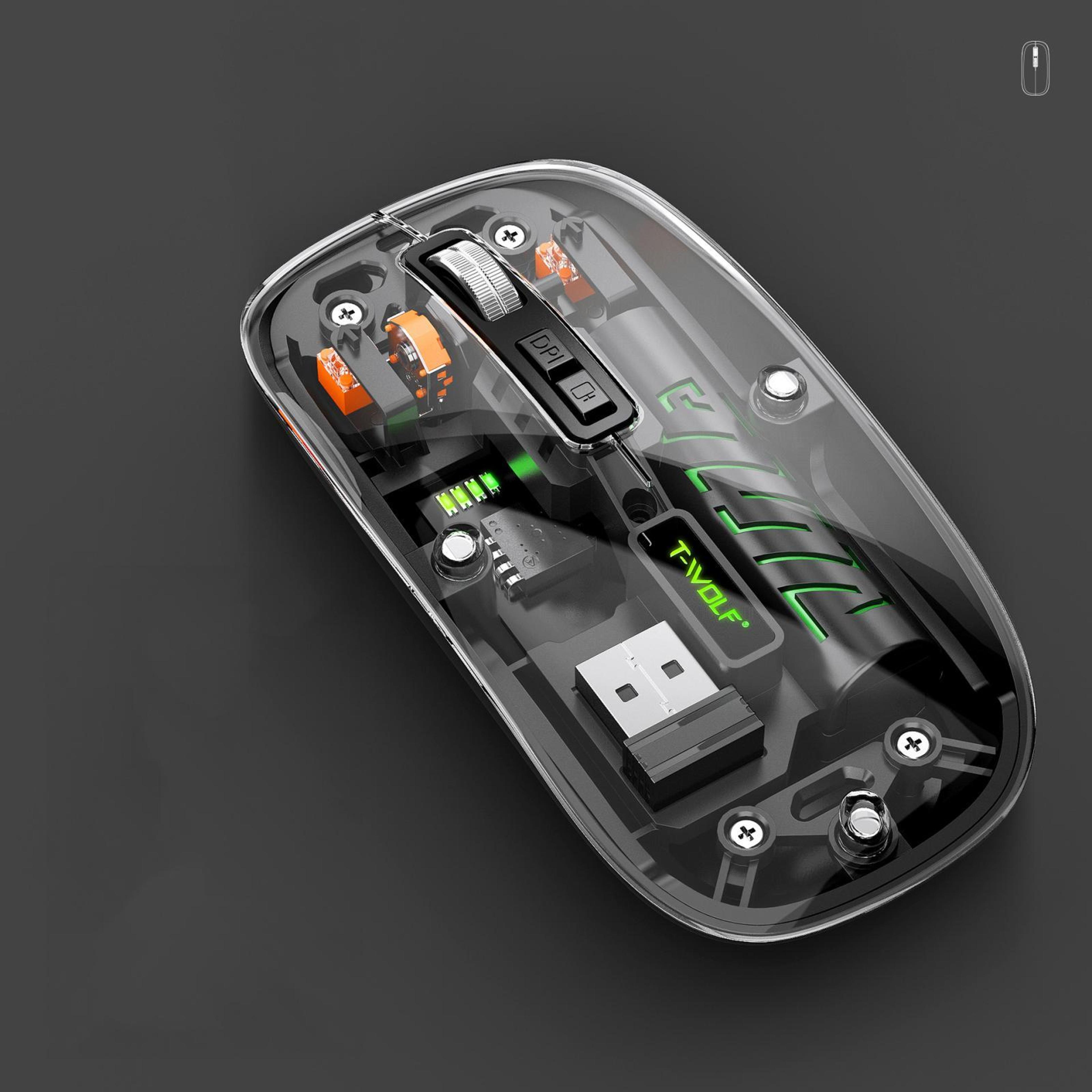 t-wolf x11 transparent wireless mouse dual mode bluetooth mouse with usb-c rechargeable design