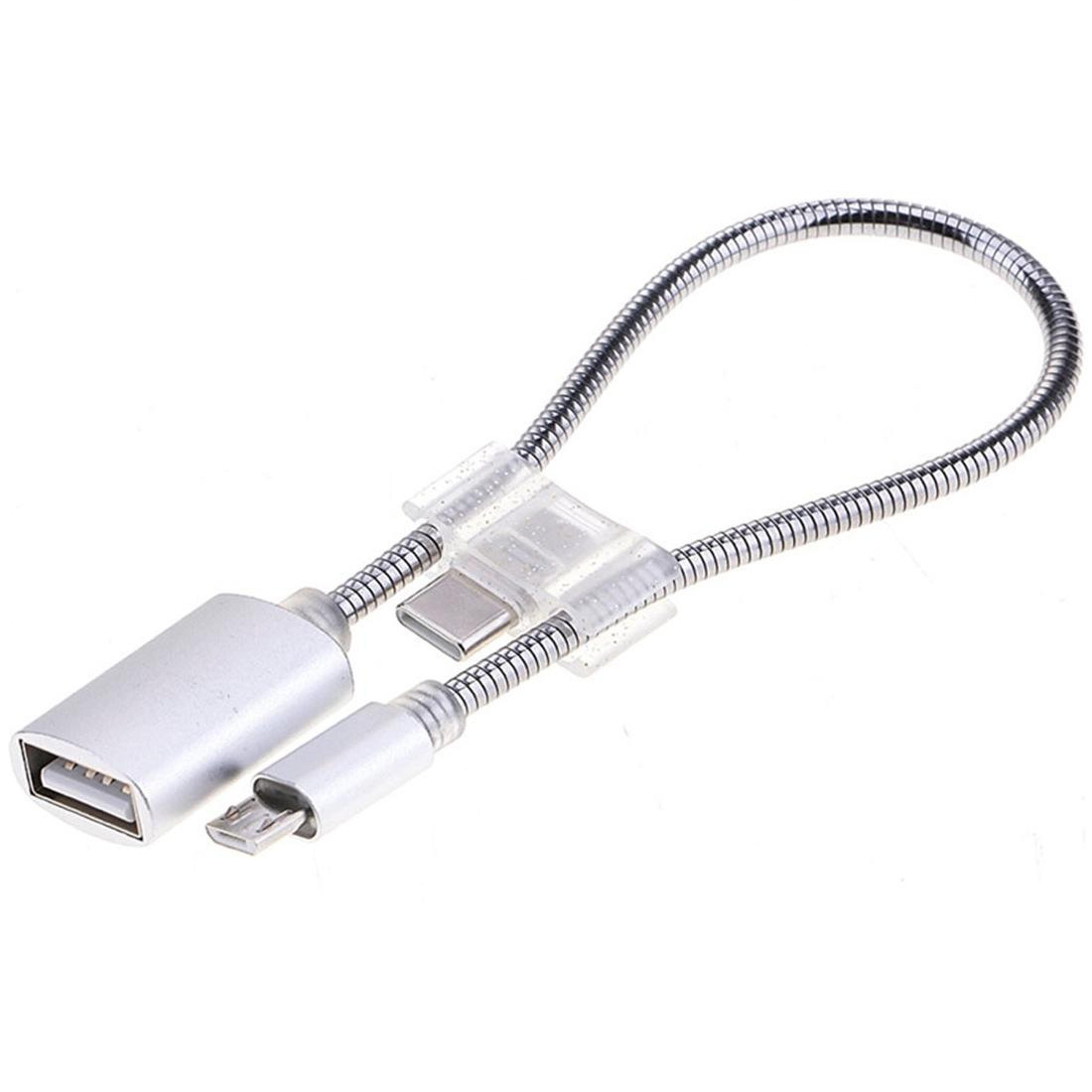 2-in-1 micro usb otg adapter & usb-c otg cable aluminum alloy data charging cable 24cm